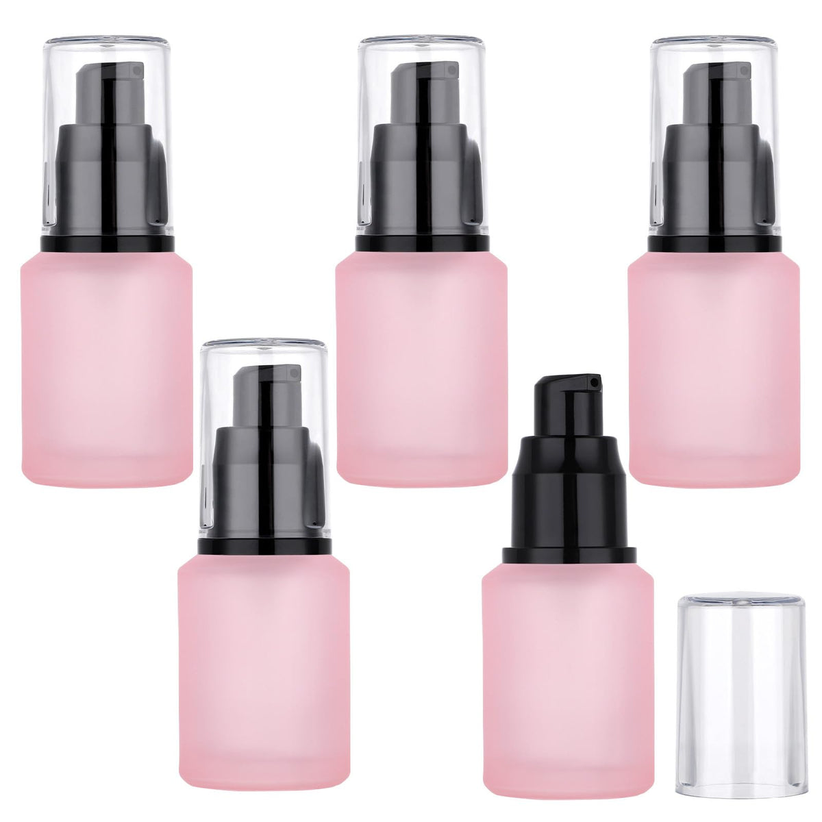 Segbeauty 1Oz Frosted Empty Glass Lotion Bottles, 5Pcs Small Pump Bottle Travel Size Pump Dispenser, 30Ml Pink Reusable Cosmetic