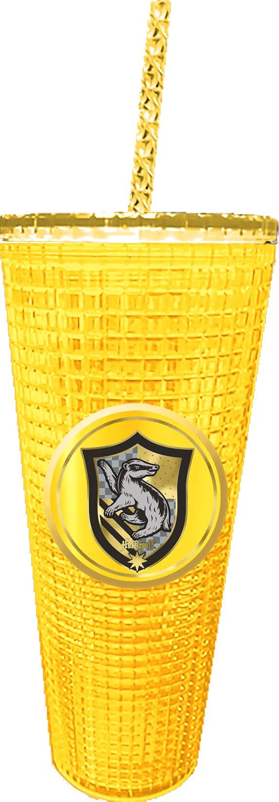 Spoontiques - Harry Potter Diamond Tumbler - Textured Cup With Straw - Double Wall Insulated And Bpa Free - 20 Oz - Hufflepuff