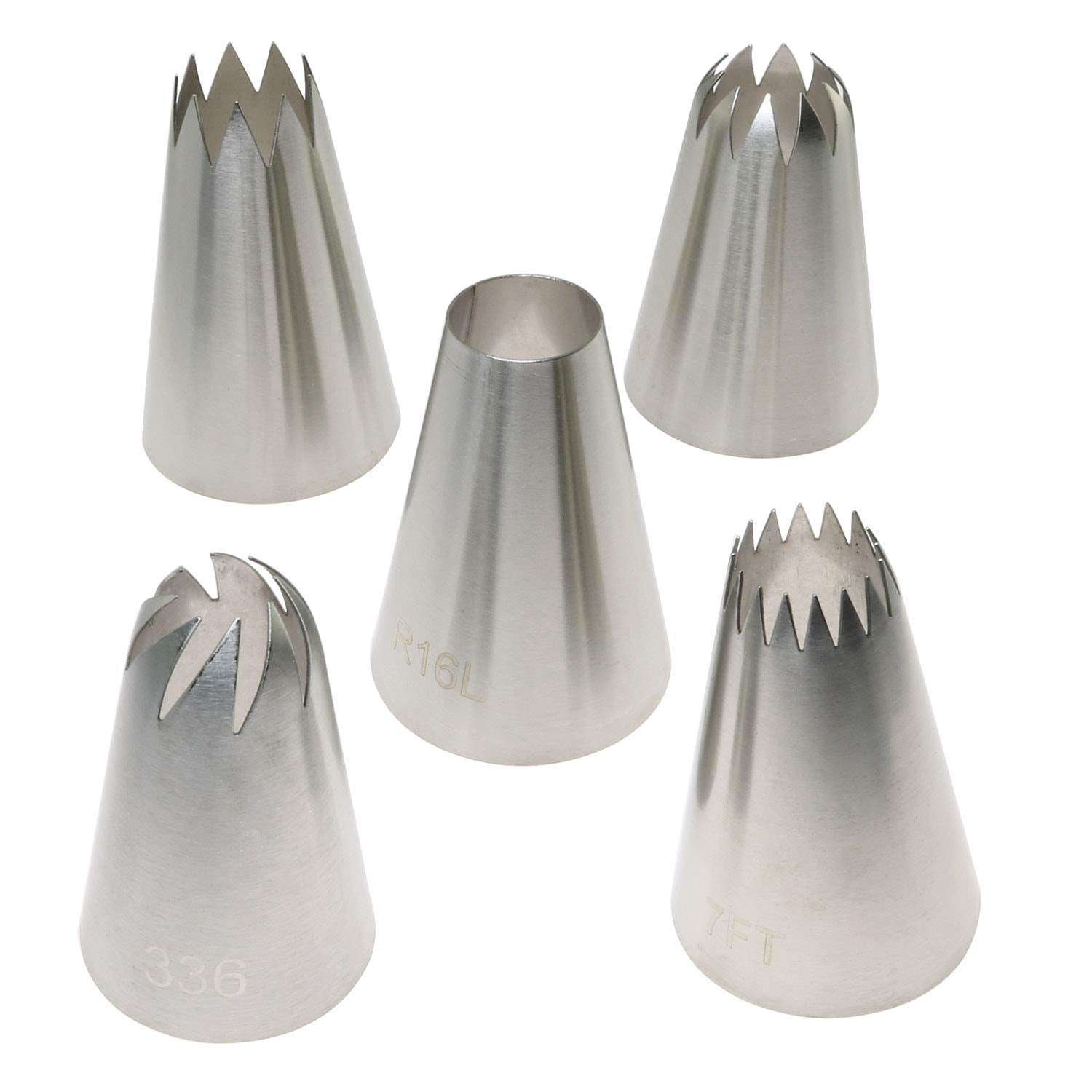 Longdex Icing Piping Tip Nozzle 6Pcs 304 Stainless Steel Extra-Large Nozzle Tool Tips Set For Box Cake Cupcake Sugarcraft Decora