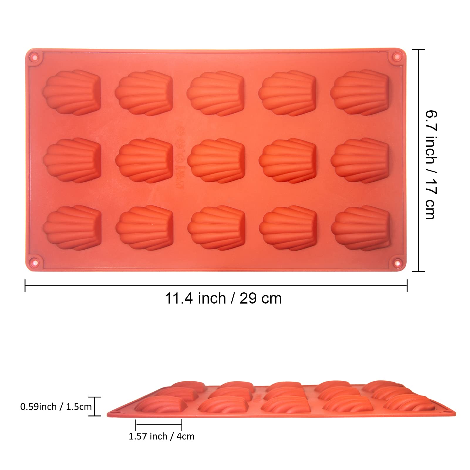 Dioycli 2 Pcs Madeleine Pan Silicone Madeline Cookies Pan 15 Cavities Madeleine Mold Nonstick Baking Pans For Make Cookies,Cake,