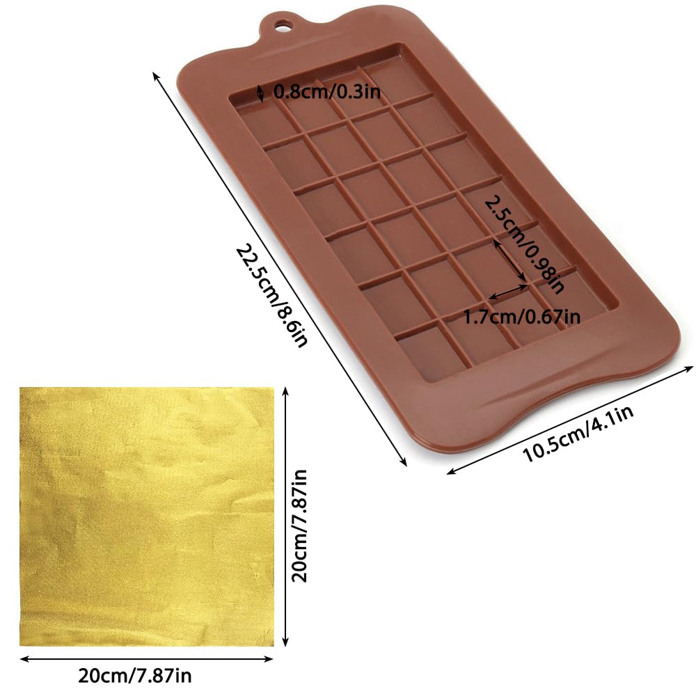 4 Pcs Chocolate Molds With 100 Gold Foil Wrappers, Finegood Non-Stick Chocolate Bar Molds Chocolate Bar Maker Break-Apart Silico