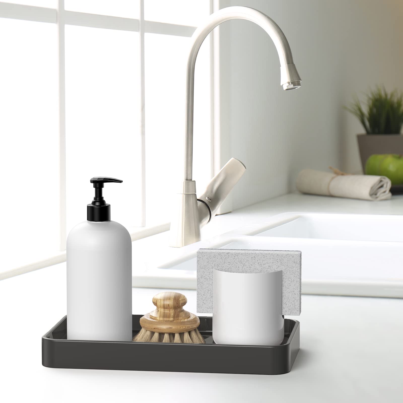 Gurygo Vanity Tray For Bathroom -10'' Ceramic Soap Dispenser Tray For Kitchen - Rectangle Ceramic Tray - Bathroom Trays For Coun
