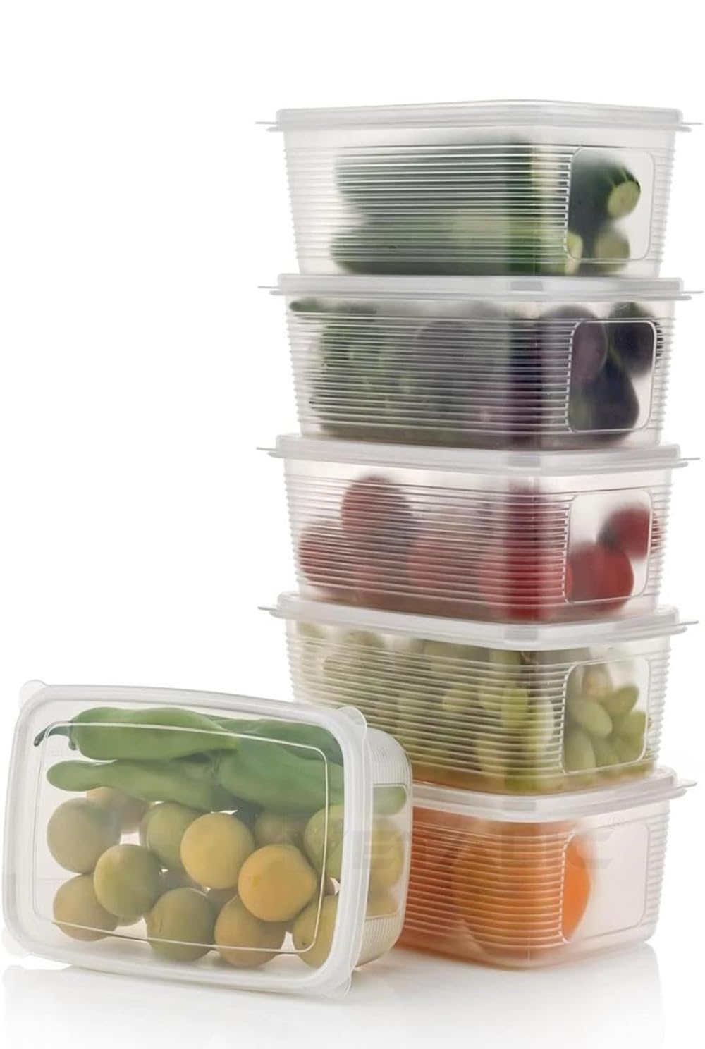 Vetalic Freshnet Set Of 6 Food Storage Containers, Kitchen Storage Box With Clear Stackable Organized Refrigerator Space Saving 