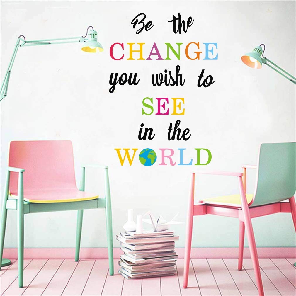 Toarti Be The Change You Wish To See In The World Wall Decals, Inspirational Quotes Wall Stickers, Colorful Lettering Wall Art F