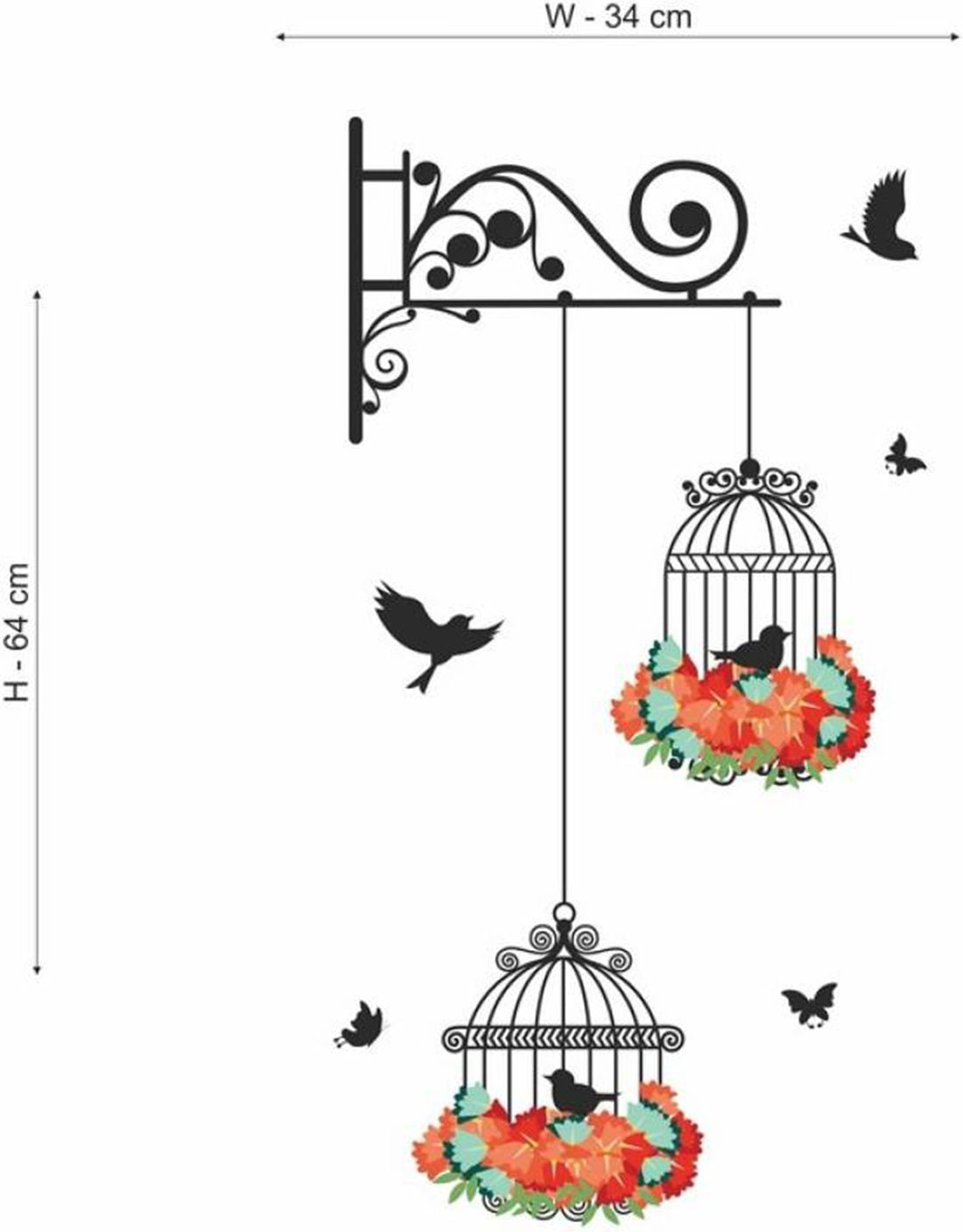 Decals Design Hanging Birds Cage With Flowers' Wall Sticker, Multicolor, 25Cmx70Cm, C1_57000317