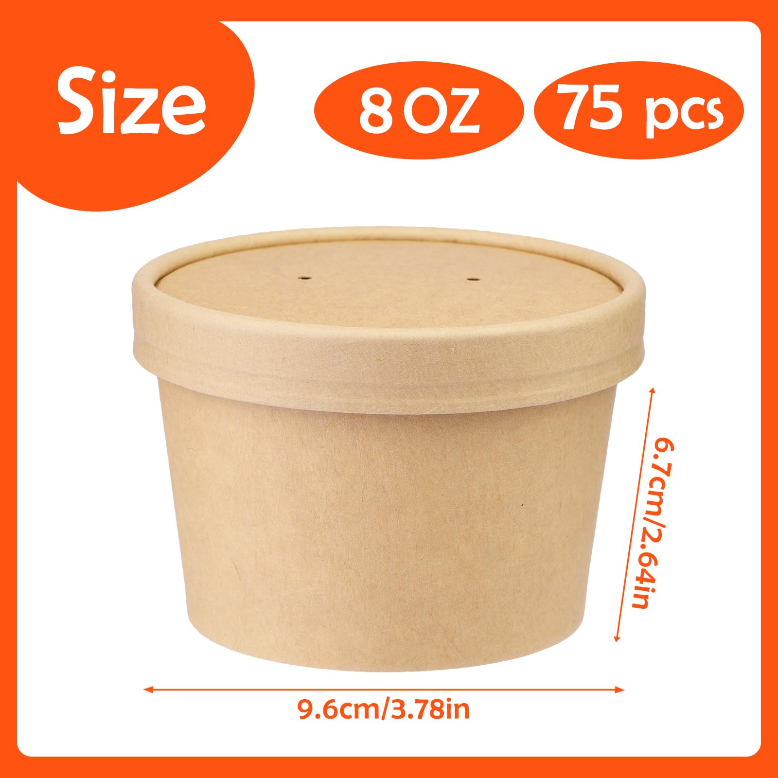 Wuadua 8OZ 75 Pack Paper Soup Containers with lids  Disposable Kraft Food Cups  Soup Cups Paper Ice Cream Cups  Dessert Cups Yogurt Ice Cream Containers.Great For Restaurants  Take Outs  To-Go Lunch