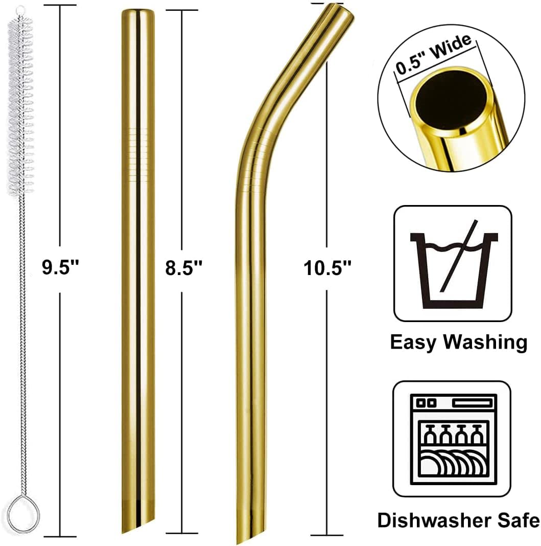 Vinaco 8.5'' &10.5'' Big Smoothie Straws & Milkshake Straws, 6Pcs Food-Grade Stainless Steel Straws 0.5'' Wide Mouth Straw For B