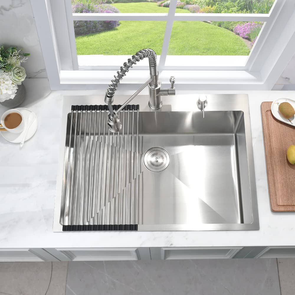 33 Inch Drop In Kitchen Sink Stainless Steel-Bokaiya 33X22 Single Bowl Drop In Kitchen Sink 16 Gauge Deep Stainless Steel Deep K