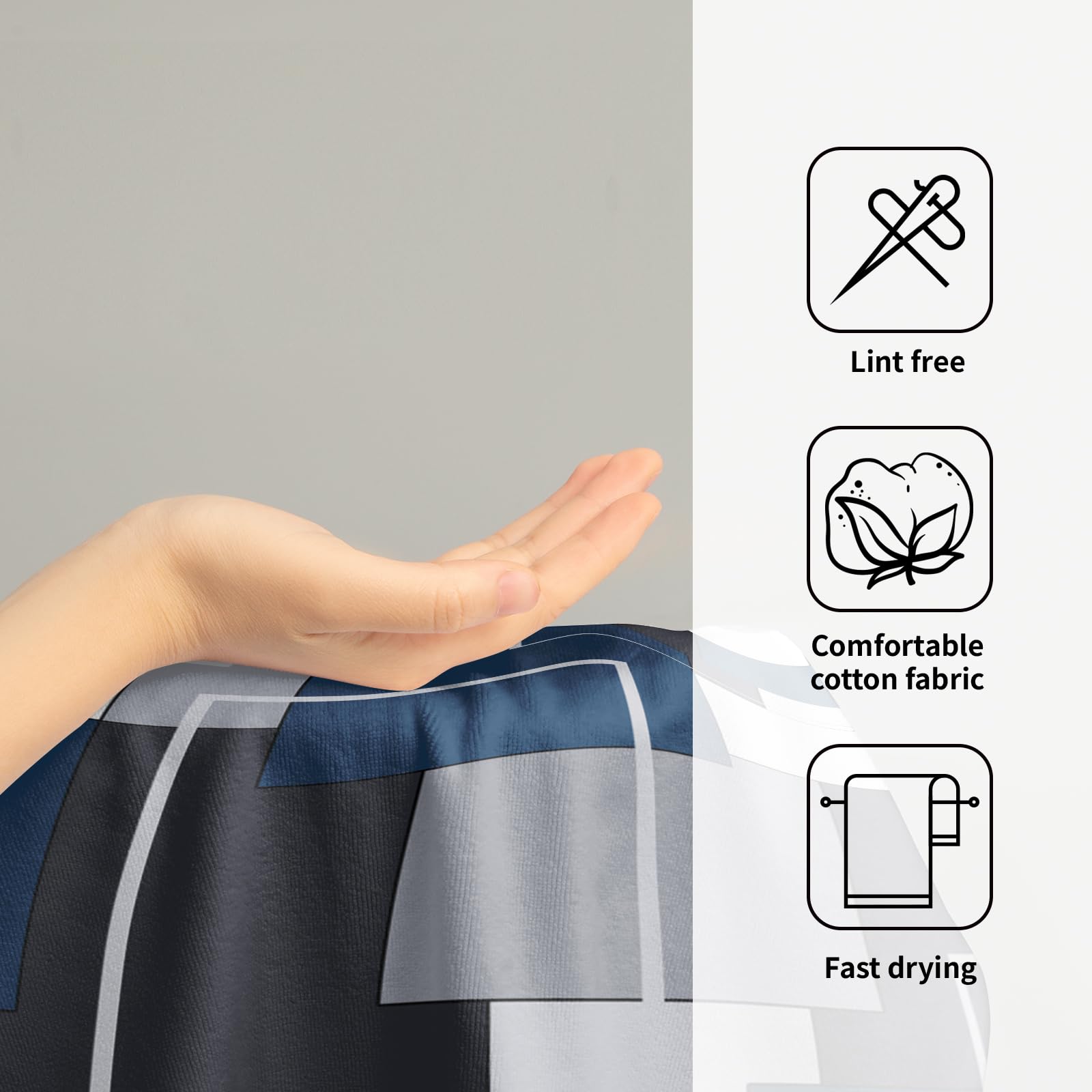 Navy Blue Geometric Hand Towels For Bathroom Set Of 2 Navy Blue Black Modern Decorative Hand Towels For Bathroom Microfiber Abst