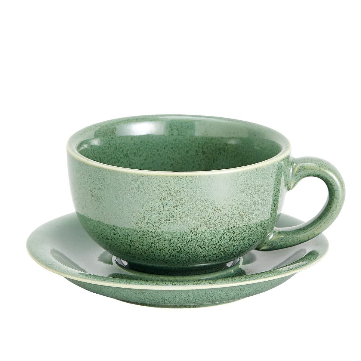 Coffeezone Vintage Design 12 oz Ceramic Latte Art Cappuccino Barista Cup with Saucer (Green)