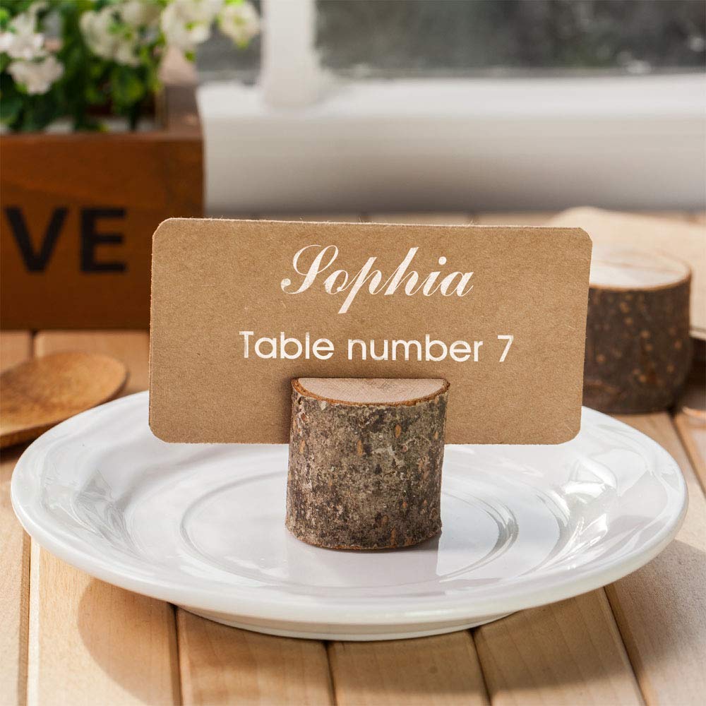 Toncoo Wood Place Card Holders  30Pcs Premium Rustic Table Number Holders and 40Pcs Kraft Table Place Cards  Wood Photo Holders  Ideal for Wedding Party Table Name and More
