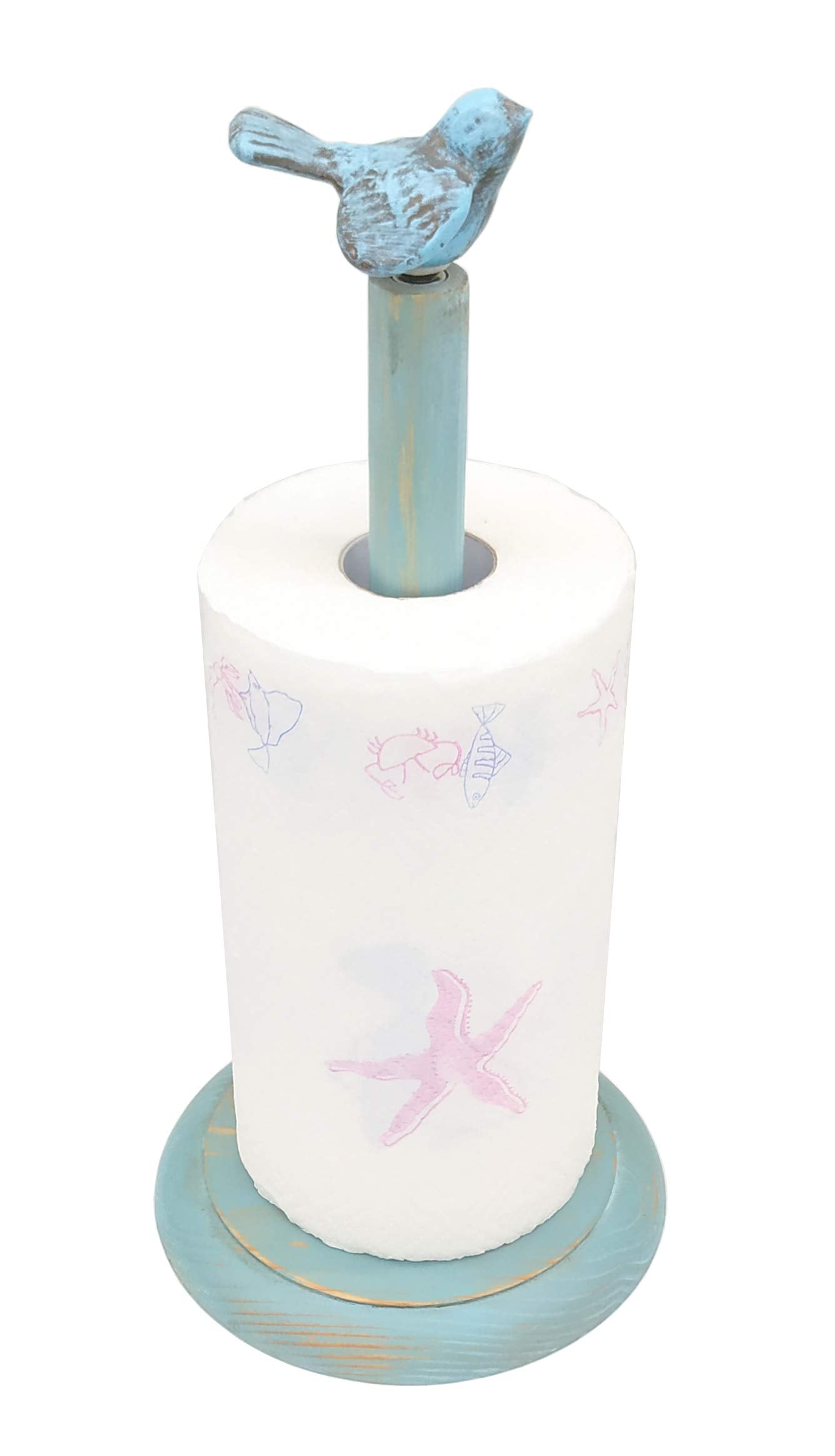 Bird Design Wood Paper Towel Holder Stand Up Paper Towel Holder, Easy One-Handed Tear Kitchen Paper Towel Dispenser With Weighte