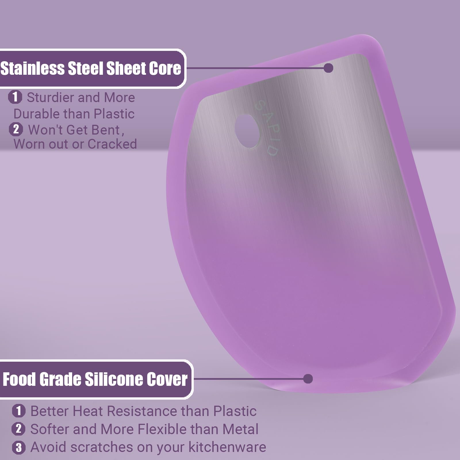 SAPID Silicone Bowl Scraper, Flexible Curved Edge, 5.98" x 4.3", Heat-Resistant, Purple, Ideal for Baking Sourdough, Cake, Fondant
