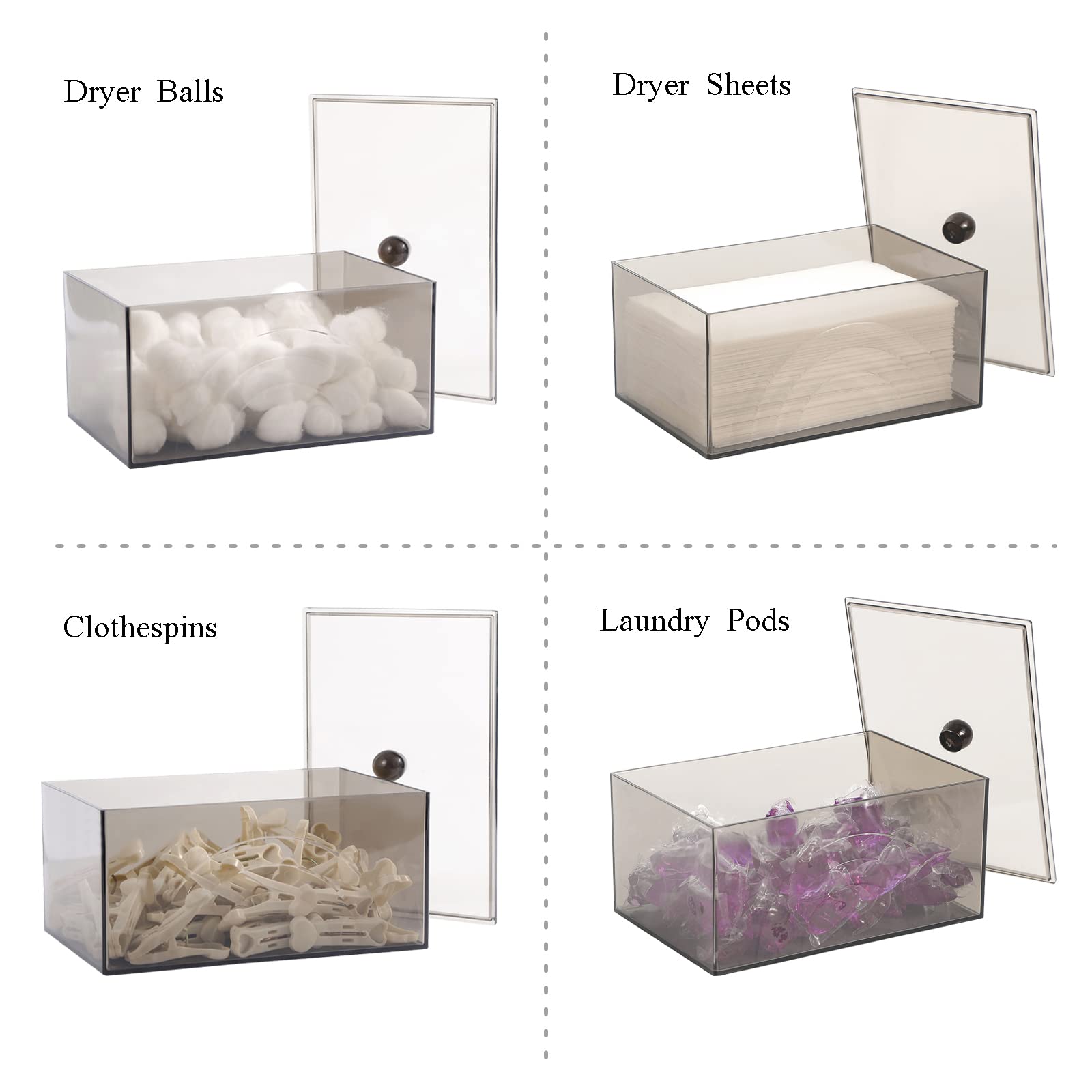 Zoocatia Laundry Dryer Sheet Holder Clear Detergent Pods Container Dryer Balls Dispenser With Lid, Acrylic Plastic Storage Box F