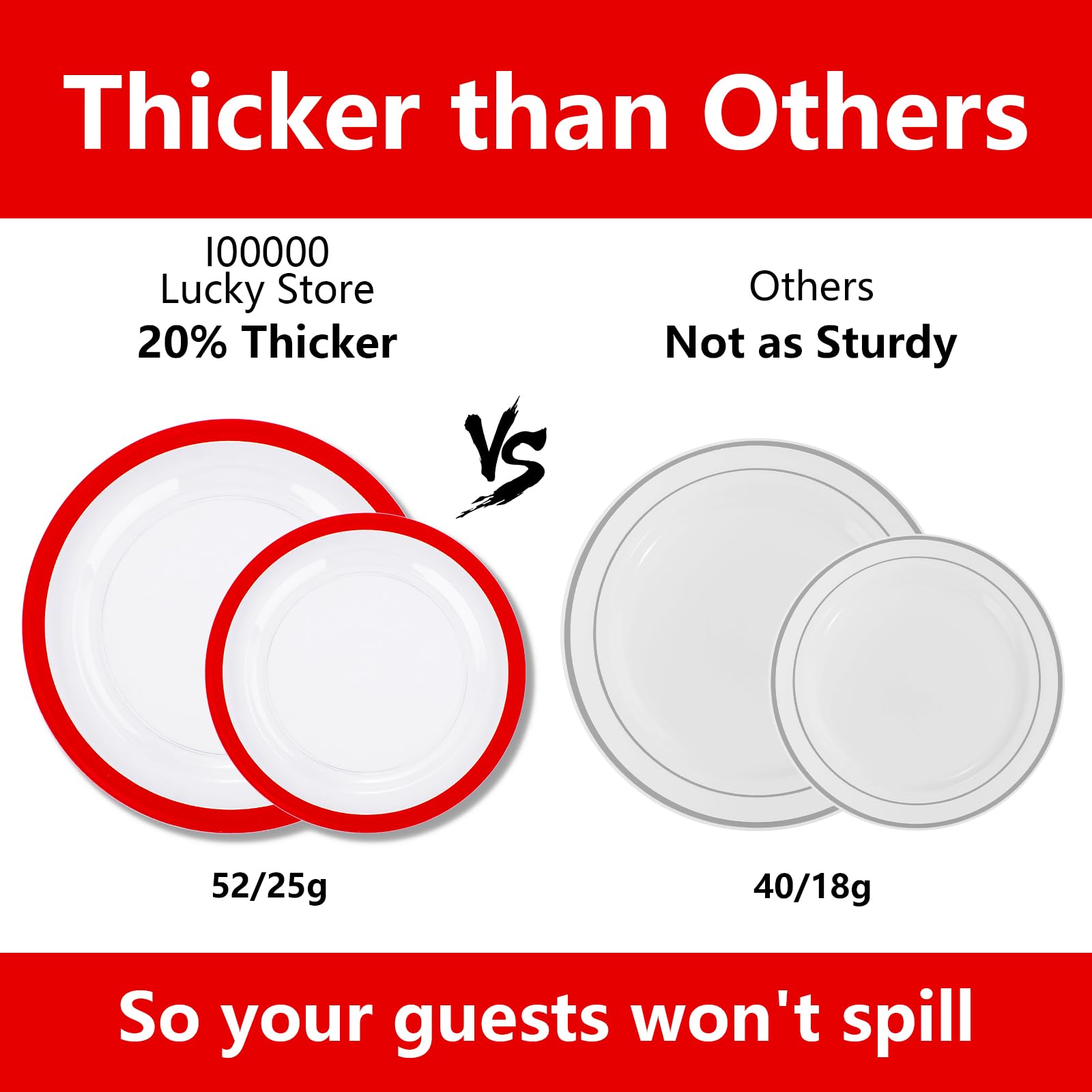 I00000 350 Pcs Clear And Red Plastic Plates,Valentines Disposable Dinnerware Set, Include 50 Dinner Plates 10.25'', 50 Dessert P