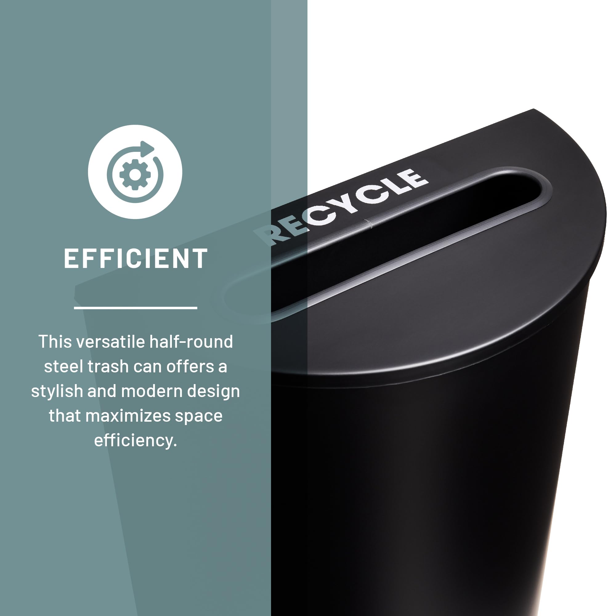 Safco Half Round Receptacle, Space-Saving Trash Can & Recycling Bin With Included Slot, Round & Half-Circle Lids, 15 Gallons