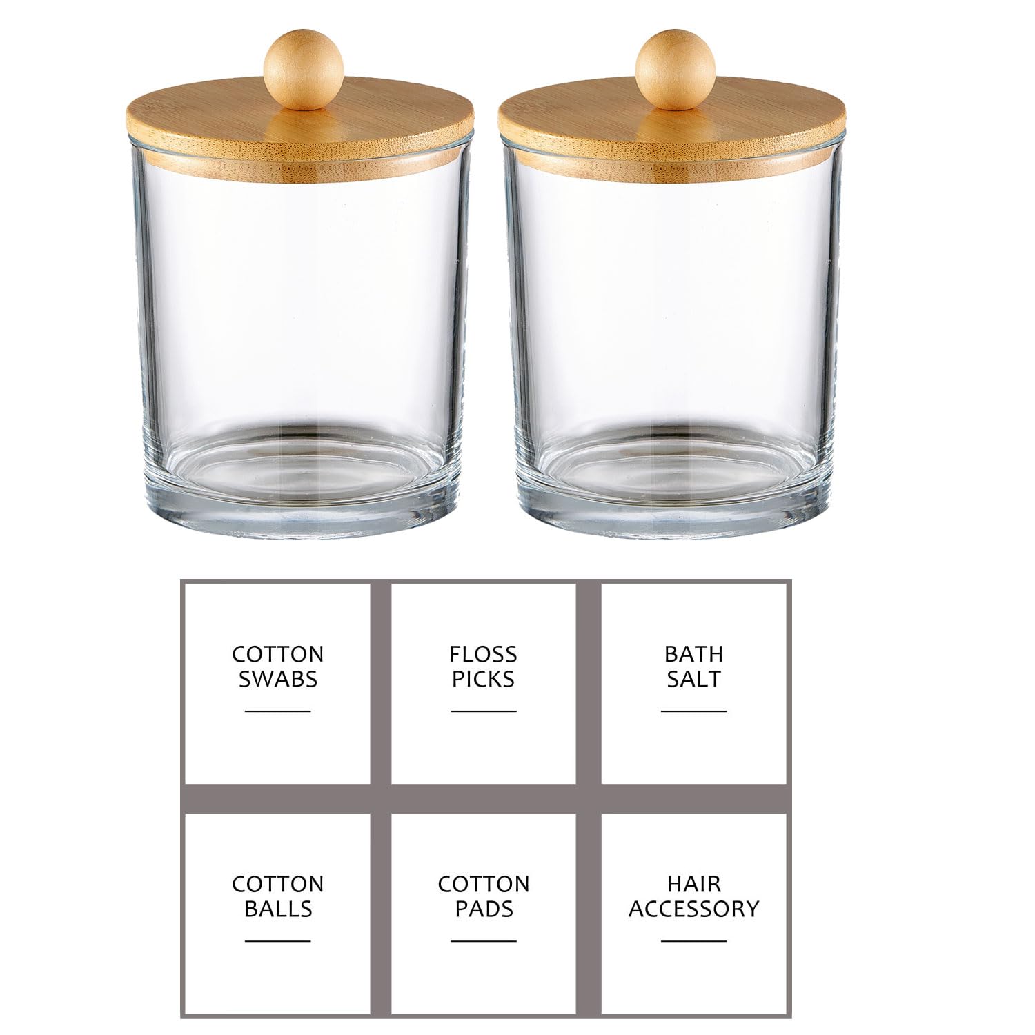 Onsogi Glass Apothecary Jars With Bamboo Lids For Bathroom Organization, Q Tip Holder And Cotton Ball Holder Are Great For Farmh