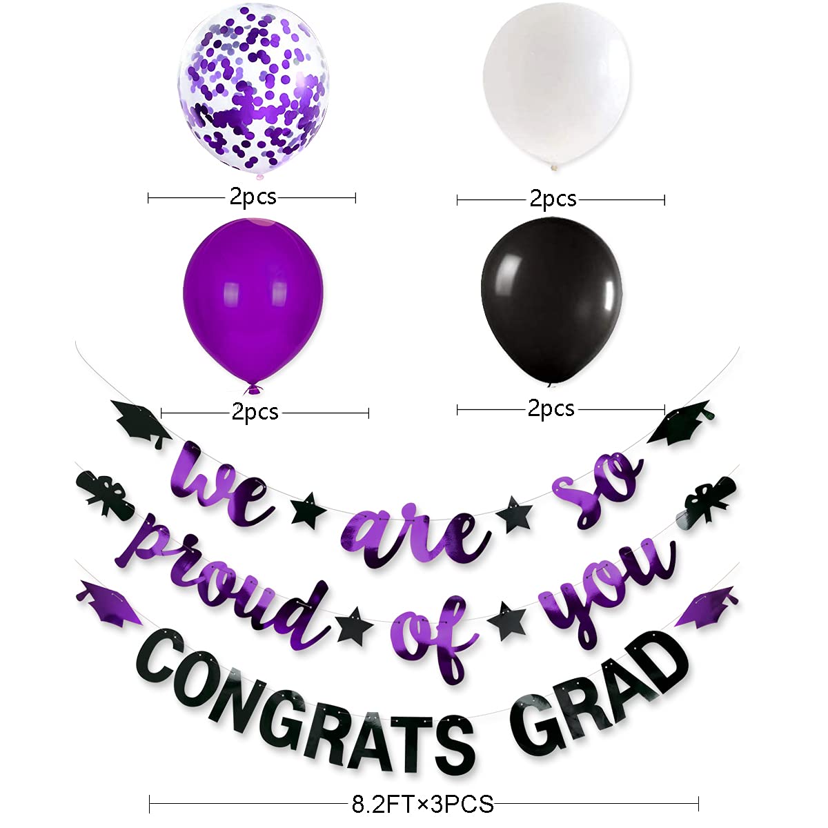 Purple Black 2024 Graduation Party Decorations We Are So Proud Of You Congrats Grad Graduation Banner Graduation Cap Diploma Sta