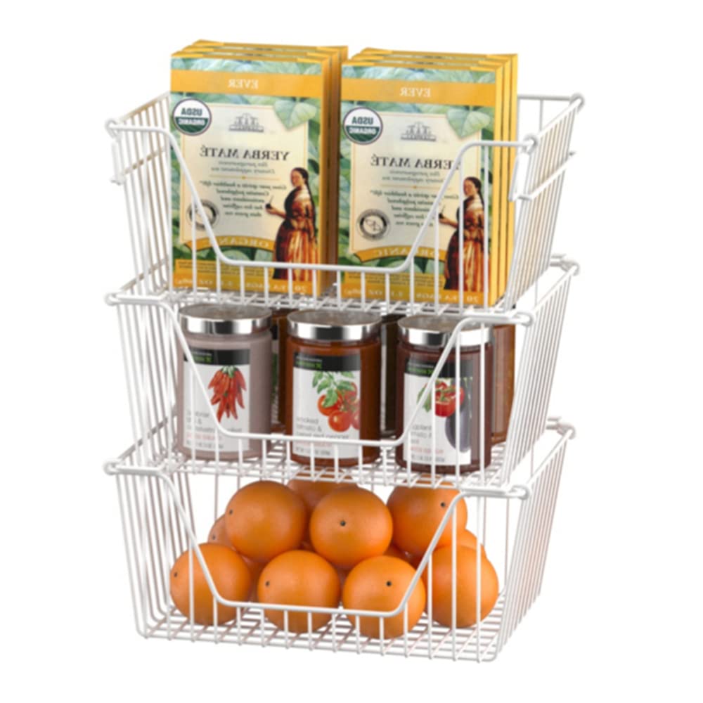 Slideep 14'' Large Bin Baskets Stacking Baskets Sturdy Metal Wire Storage Baskets Organization With Handles For Pantry, Kitchen,