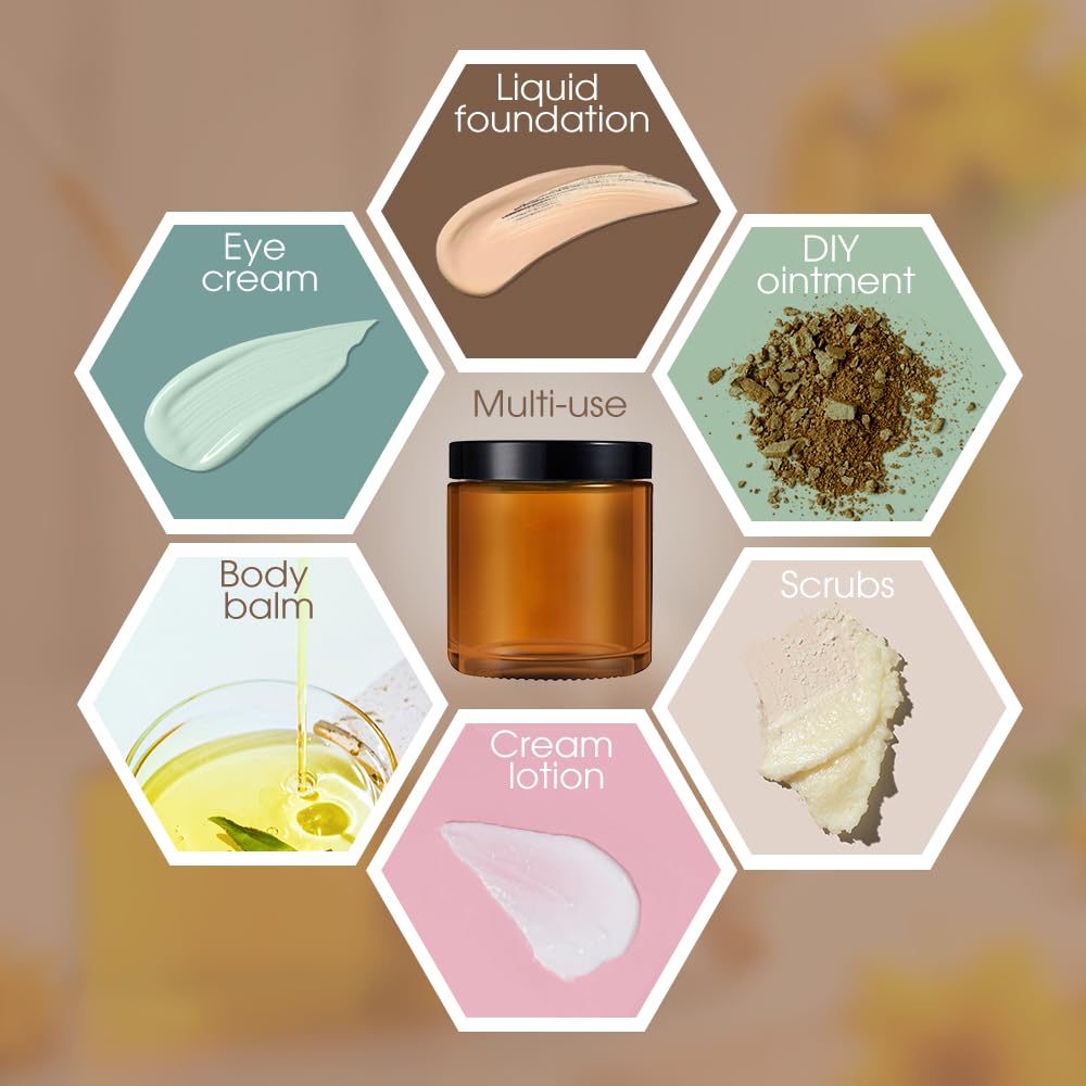 Amber Glass Jar With Lids, Tecohouse 4 Oz, 2 Oz And 1 Oz Glass Jars With Lids & Stickers, Reusable Travel Containers For Creams,