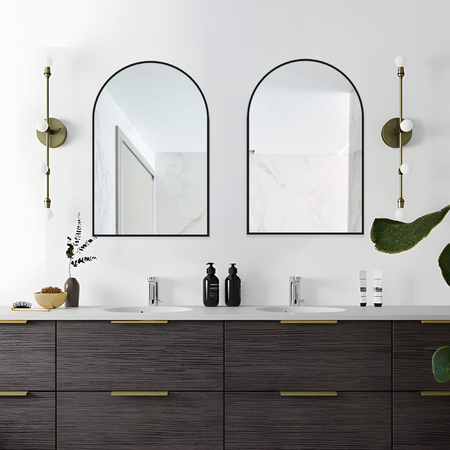 Neuweaby Wall Mounted Mirror, Arched Wall Mirror For Bathroom, 24''X36'' Arch Bathroom Mirror With Metal Frame, Black Vanity Mir
