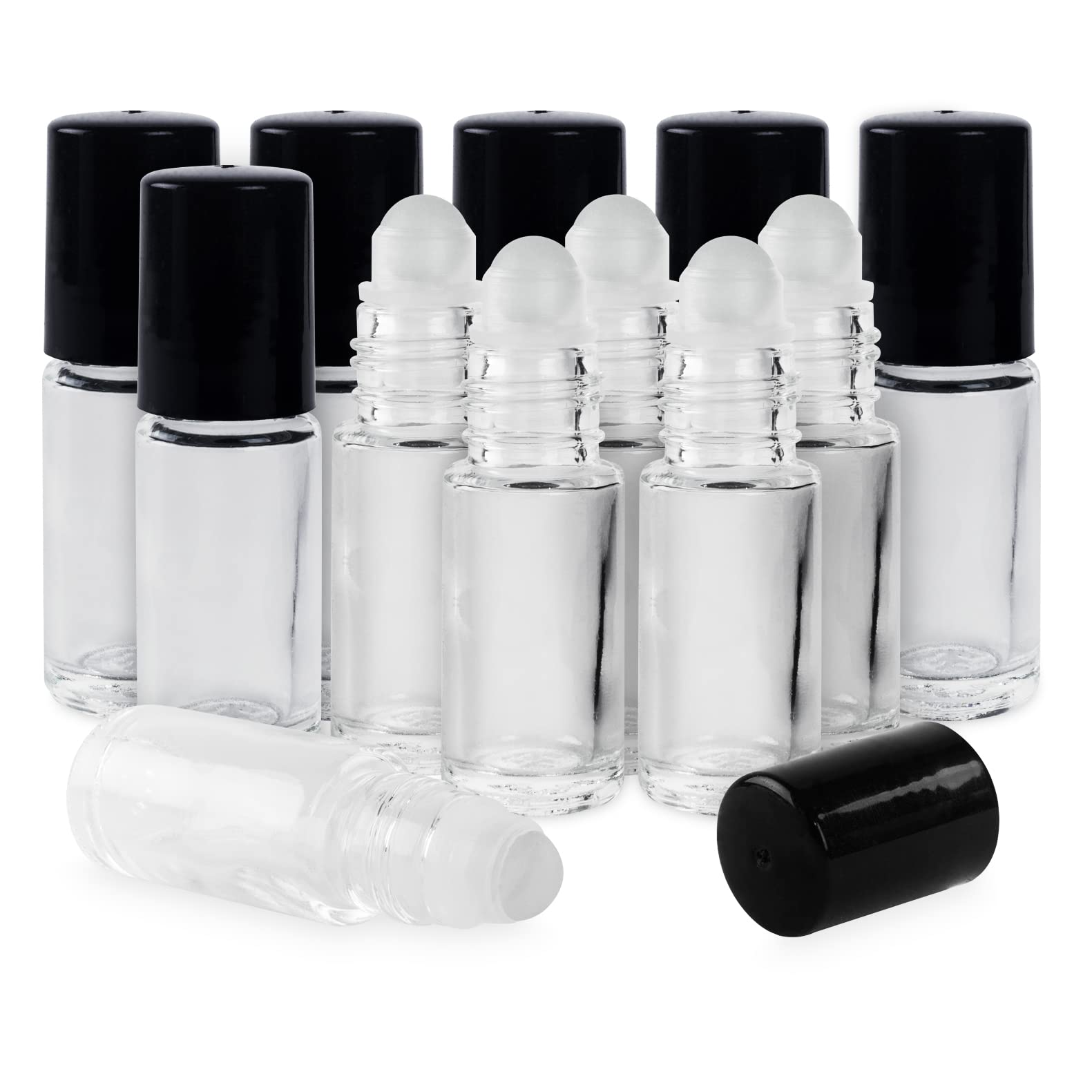 Super Z Outlet Clear (1/6 Oz/5 ml) Plain Glass Container Tubes RollOn Bottles with Ball Tips and Black Caps for Homemade Lip Ca
