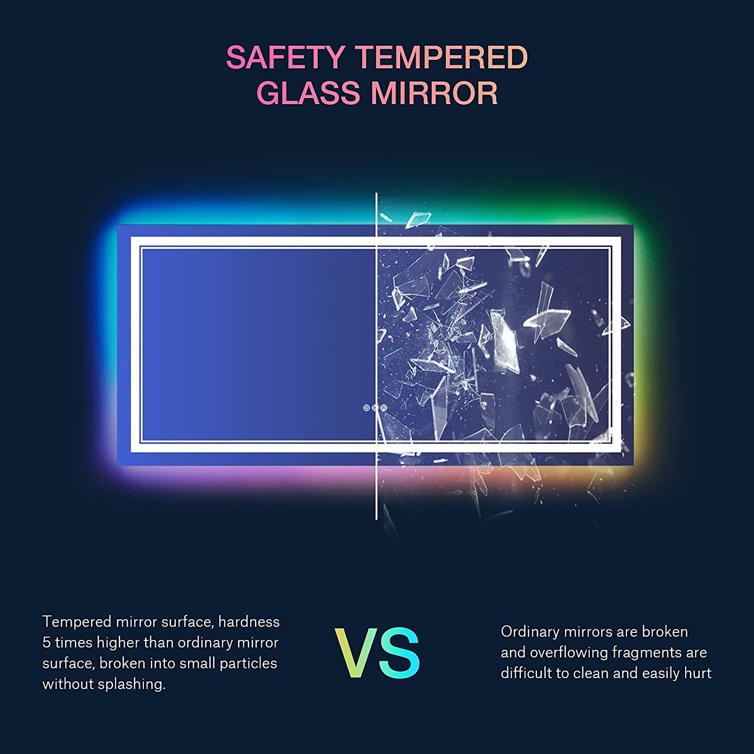ISTRIPMF 60x28 Inch LED Bathroom Mirror with Lights  RGB Color Changing Lighted Mirrors for Bathroom Wall  Dimmable  Anti-Fog Large LED Mirror for Bathroom (RGB Multicolor Backlit+Front-Lit)