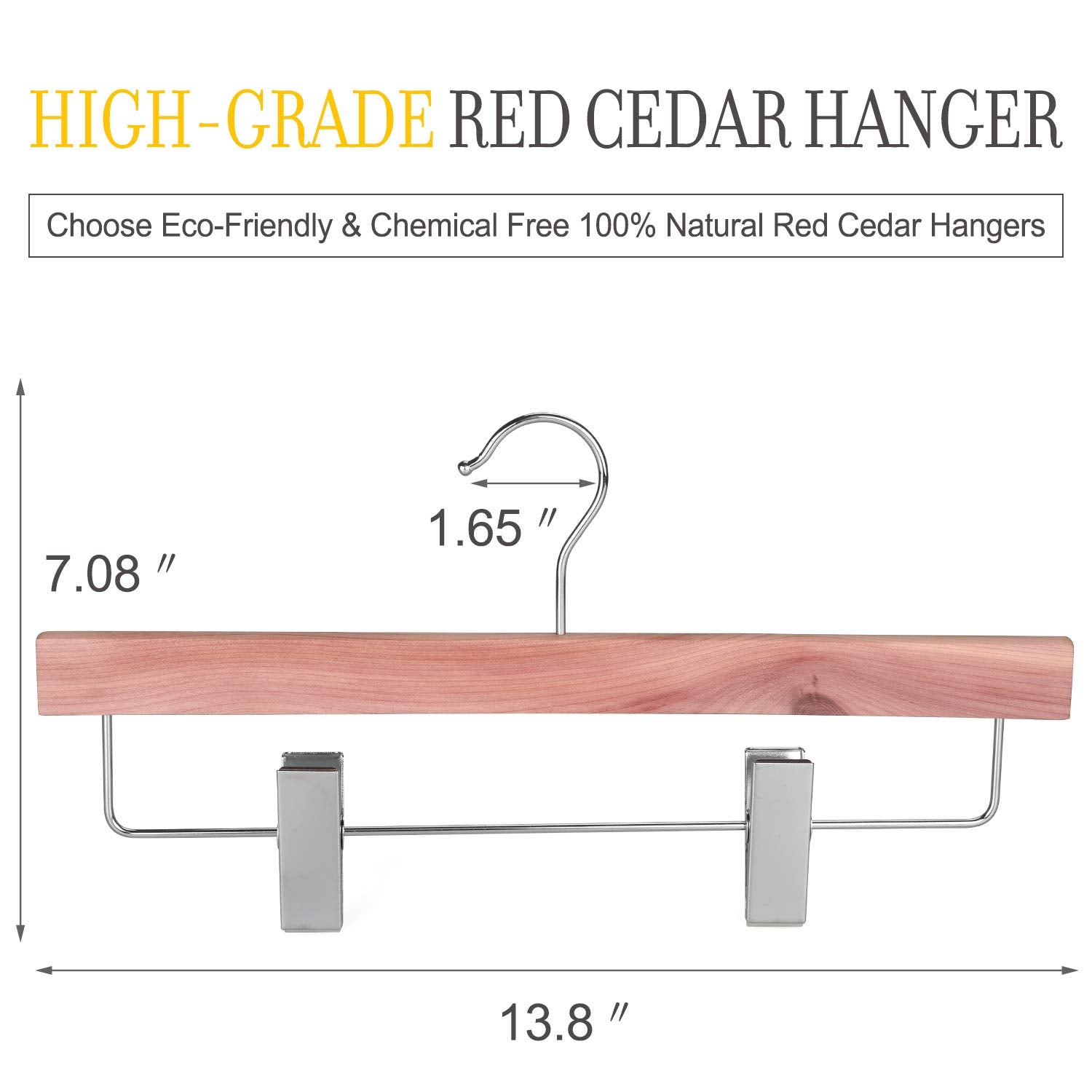 TOPIA HANGER 10 Pack American Red Cedar Natural Wooden Pants Skirt Slacks Bottoms Jeans Hangers with Metal Anti-Wrinkle Adjustable Clips  360 Stronger Chrome Hooks - CT07P