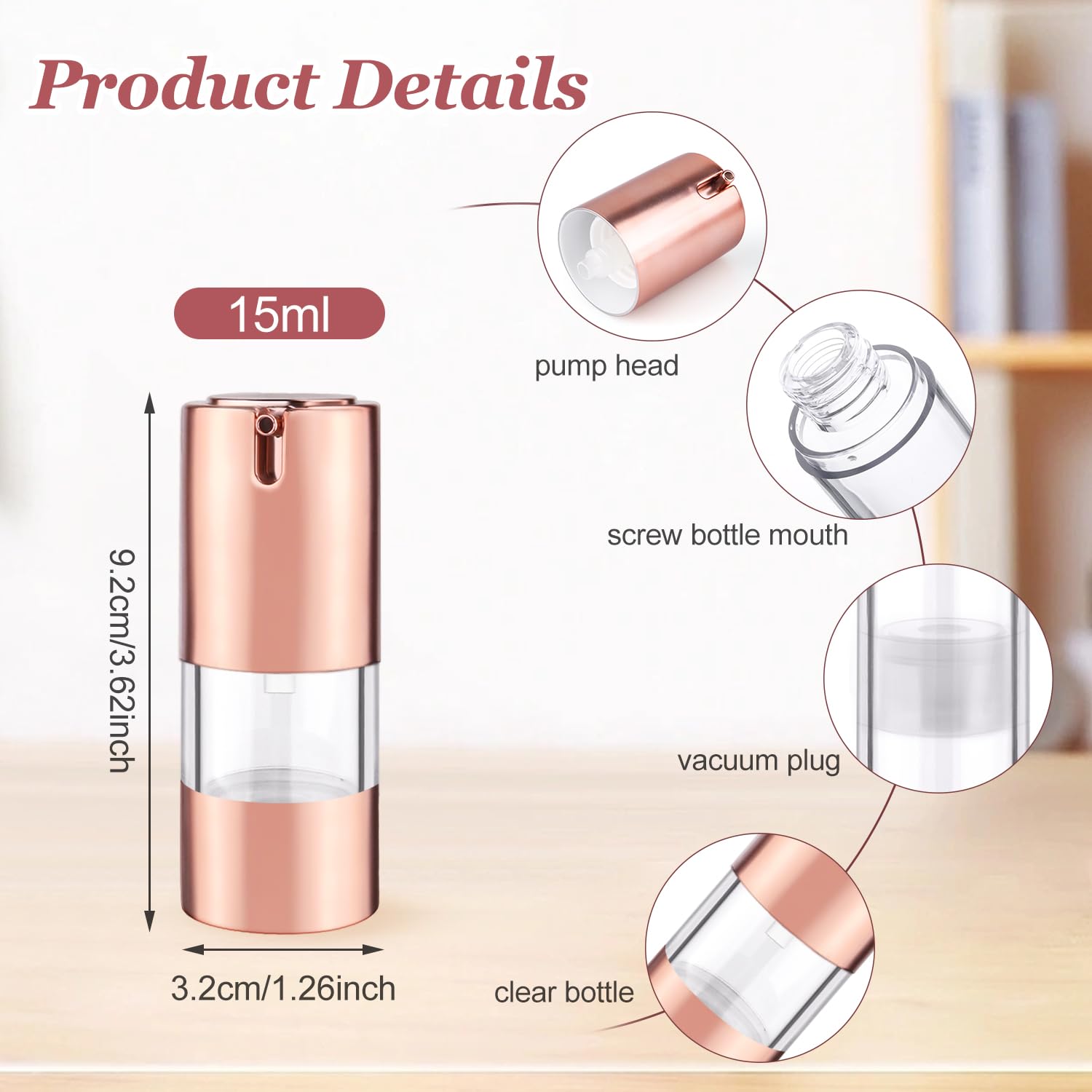 5 Pack Airless Pump Bottles Empty Cosmetic Cream Pump Bottle Travel Vacuum Bottle Refillable Cosmetic Containers Makeup Pump Dis