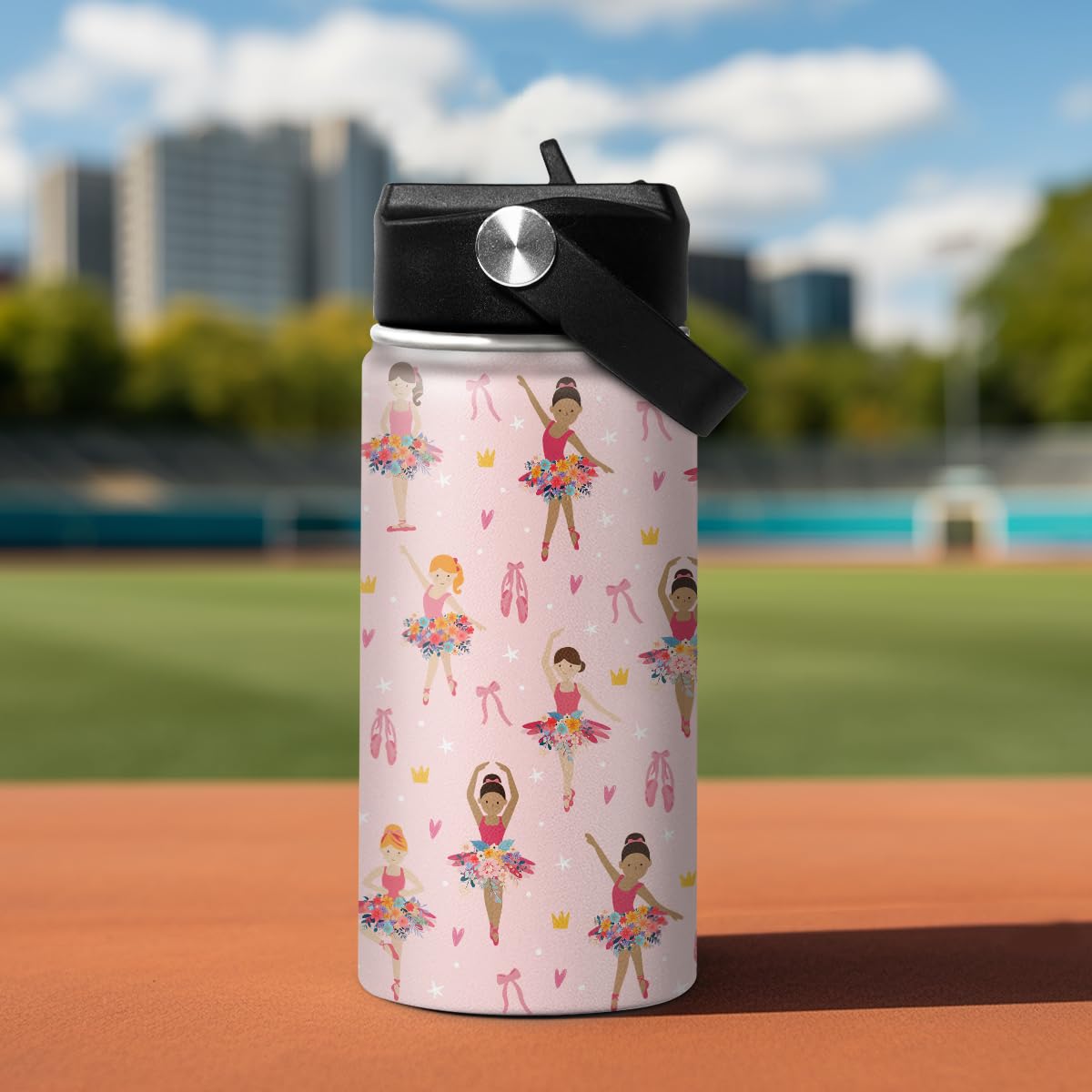 Kids Water Bottle Ballet Water Bottles 12Oz With Straw Insulated Stainless Steel Travel School Tumbler Double Wall Vacuum Cup Fo