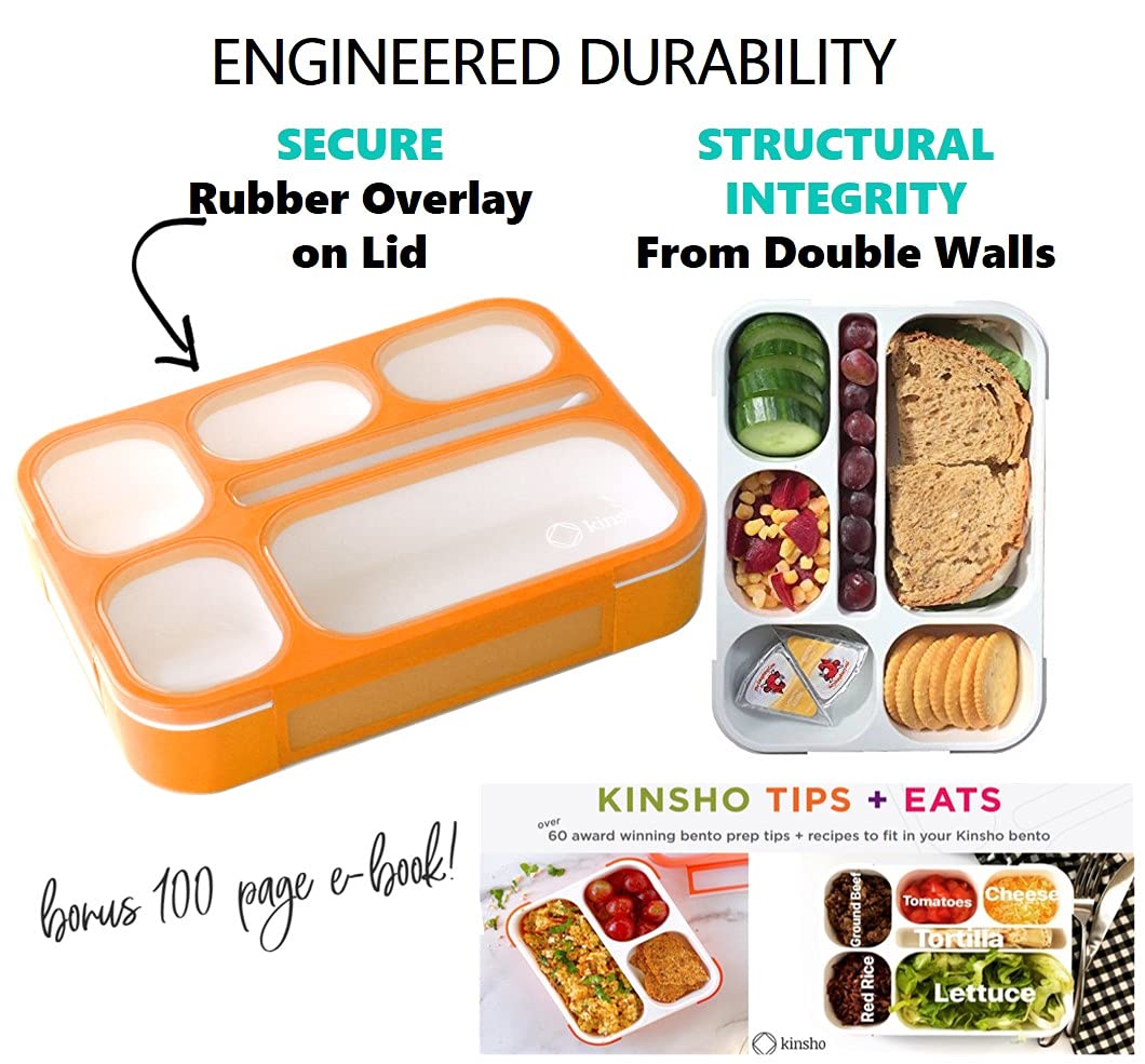 Bento Lunch Box for Kids  Boys  Girls  Adults | 6 Compartment Lunch-Boxes | Leakproof School Snack or Meal Portion Container | BPA-Free Orange?