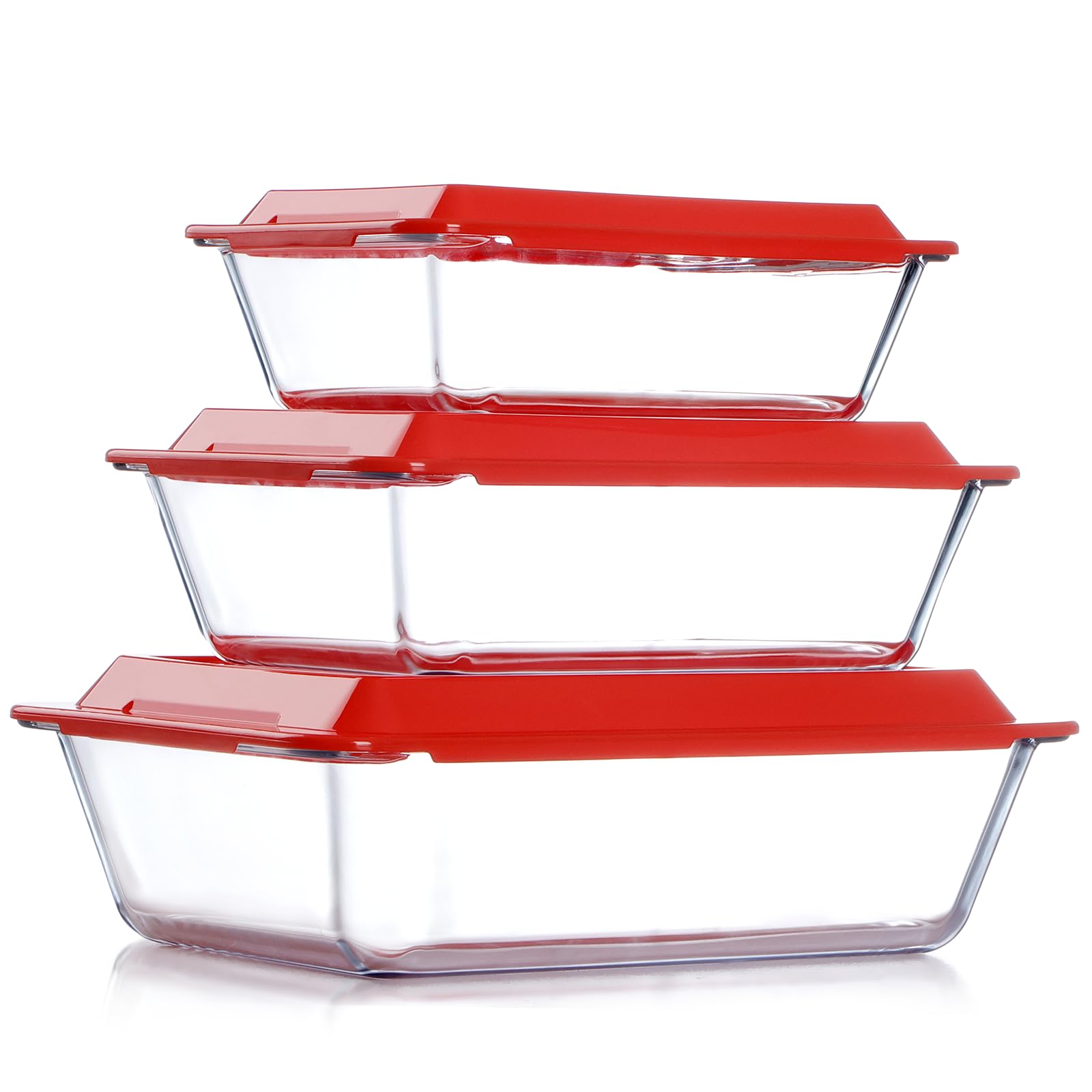 NUTRIUPS 1.5+2.4+3.7Qt Deep Glass Baking Dish, 11.5x8x3 in & 9.5x7x2.7 in & 8x6x2.4 in 3-Pack Deep Lasagne Dish with Lids for Ov