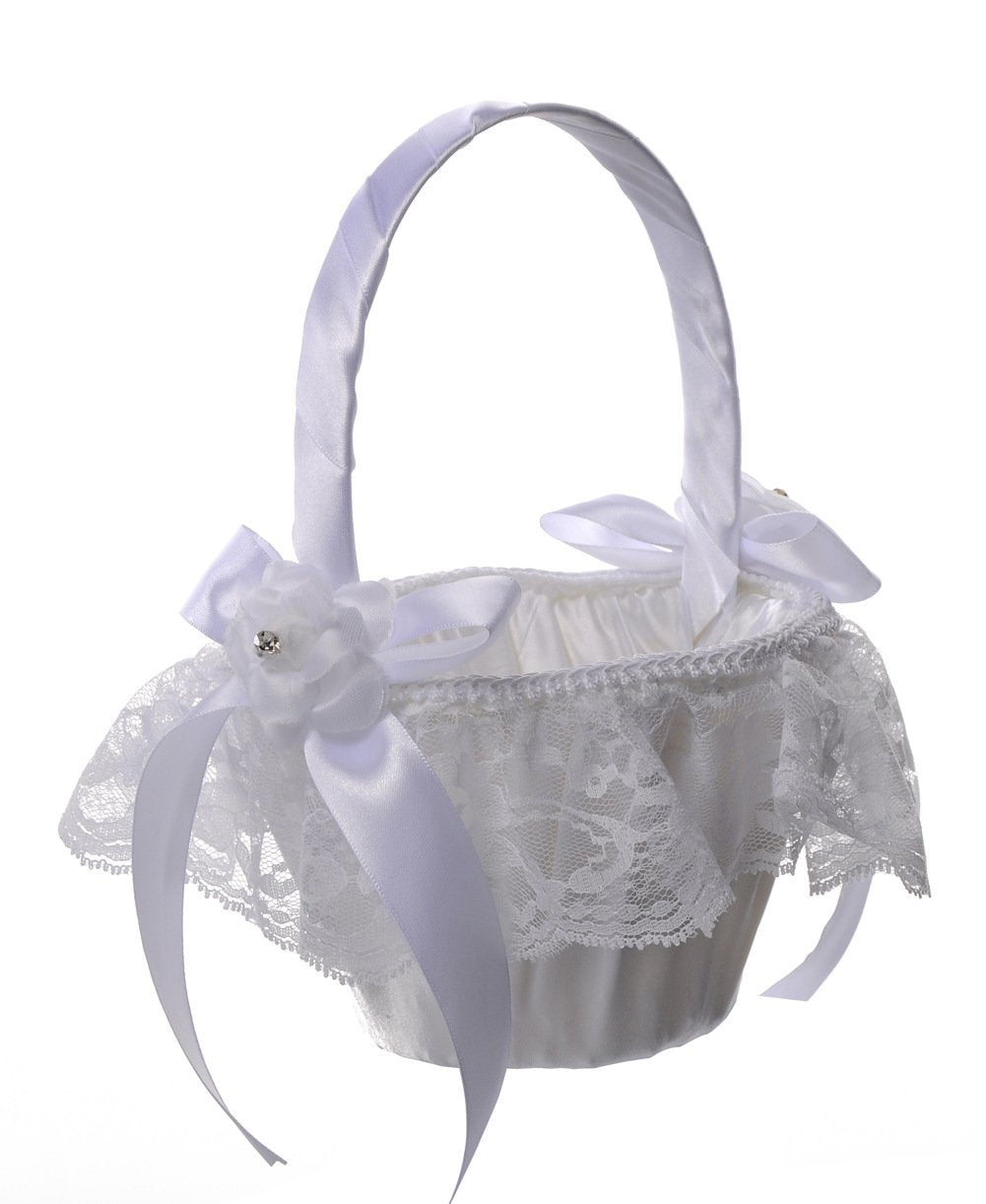 Flower Girl Basket Wedding Collection Traditional White (Model 02-06)