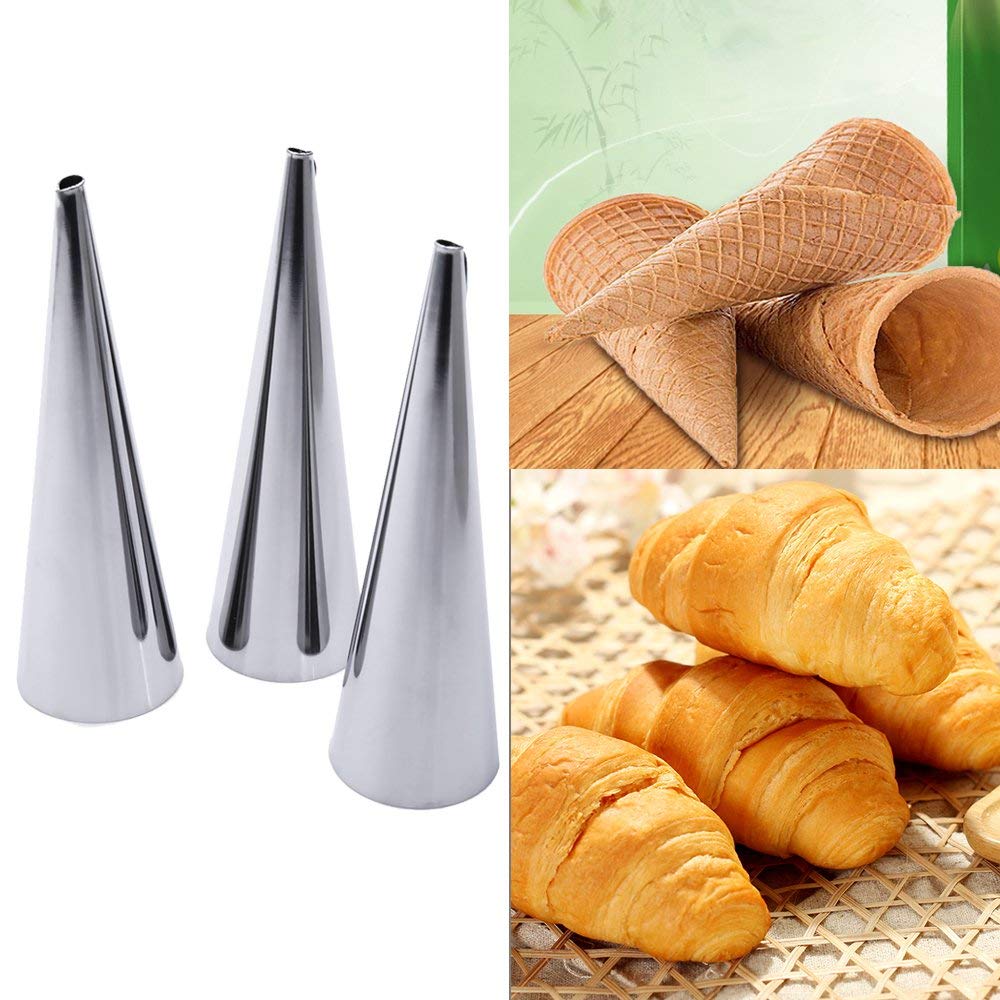 Kslong Cream Horn Molds 12Pcs Large Size 4.7 Inch Baking Cones Stainless Steel Roll Horn Forms Conical Danish Pastry Croissant C
