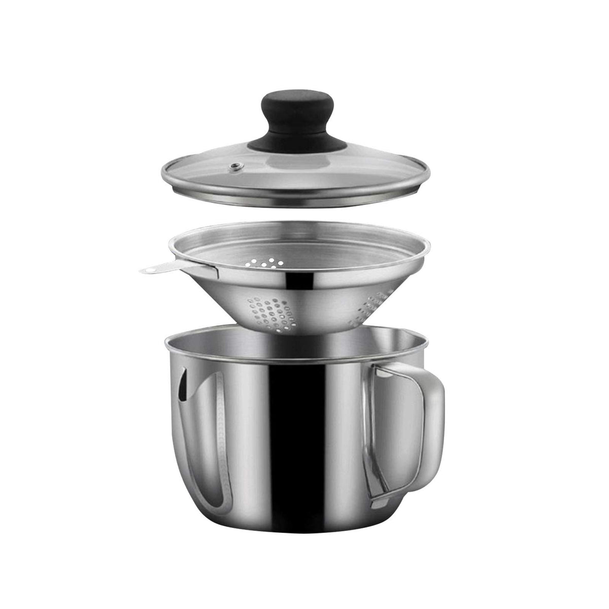 Stainless Steel Fat Separator 4 Cup/1000Ml Gravy Grease Separator With Strainer And Glass Lid, Soup Oil Separator Cup For Cookin