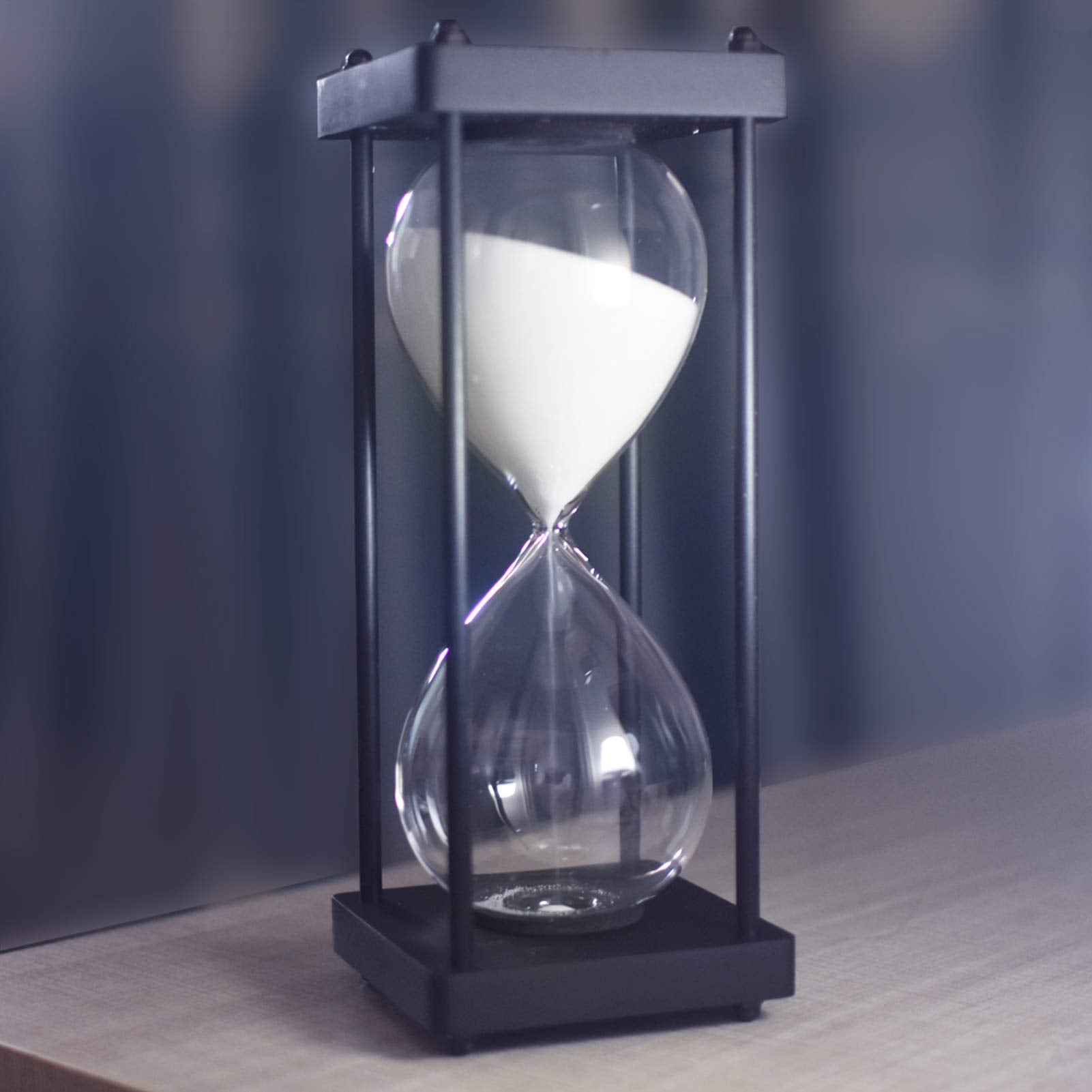 Hourglass Timer 60 Minute, Black Wooden Frame Decorative Sand Timer (White Sand, Large Size)