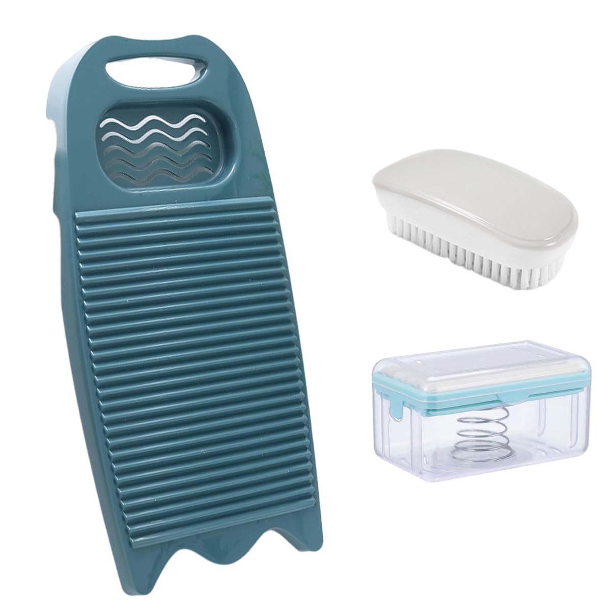 Wash Board, Washboard For Hand Washing Clothes, Plastics Laundry Scrub Board Household With Holder Portable (D-Navy Blue+Multifu