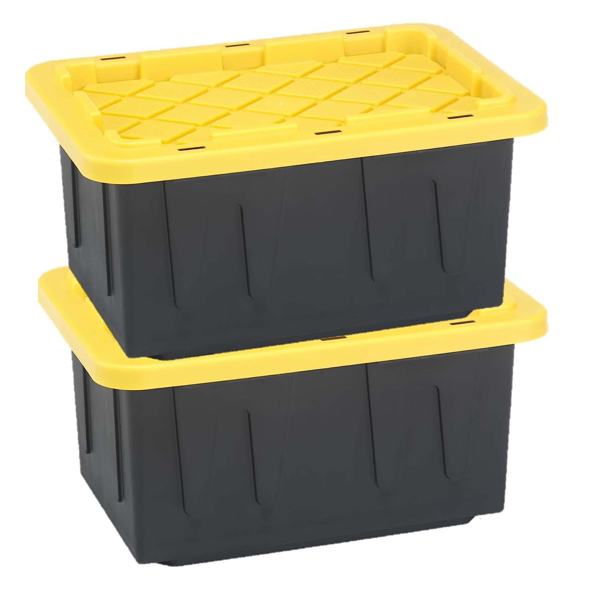 Homz 15-Gallon Durabilt Plastic Stackable Storage Organizer Container W/Snap Lid And Hasps For Tie-Down Straps Or Locks, Black/Y