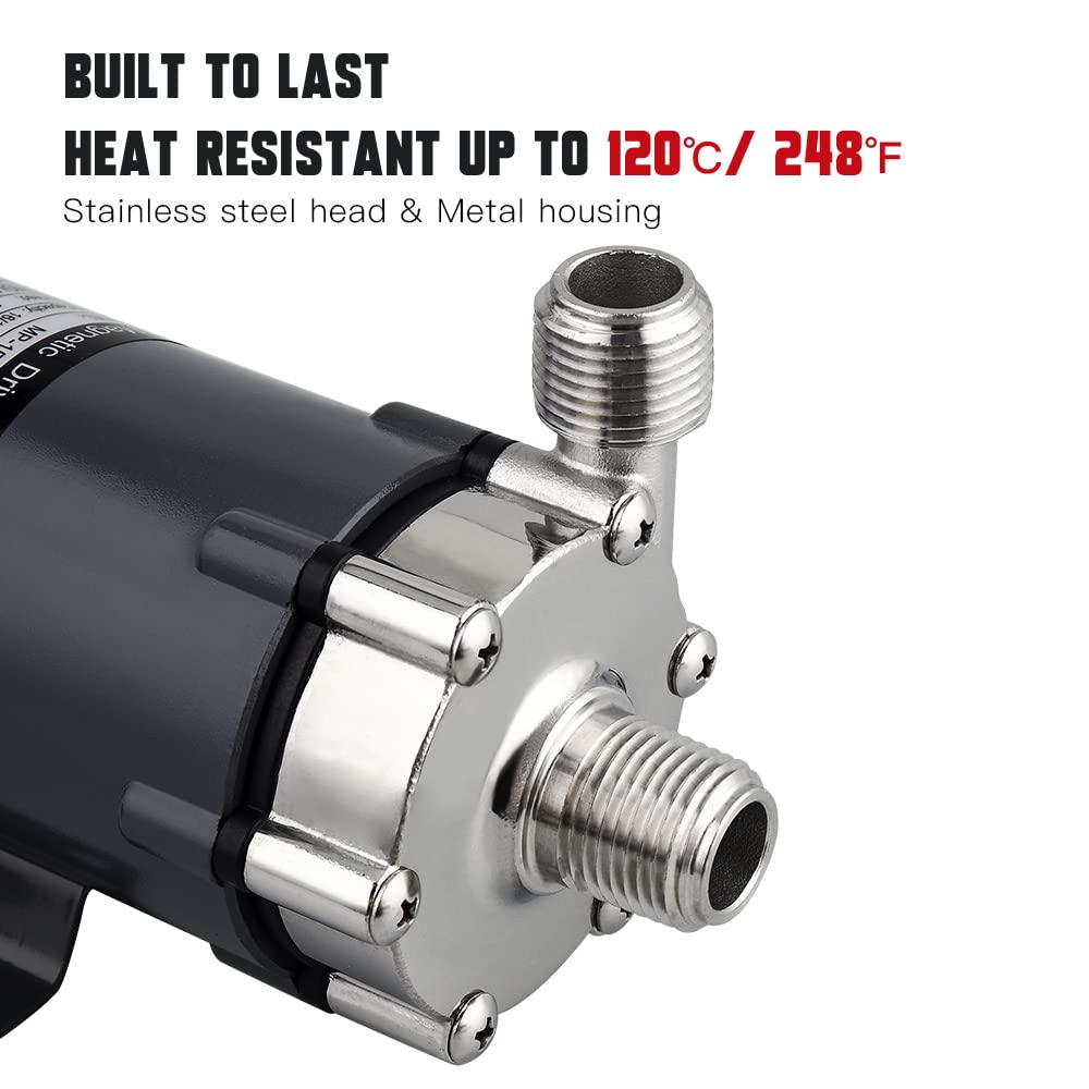 Ferroday Brewing Pump Wort Pump Magnetic Drive Pump Brew Pump Inline Water Pump Food Safe High Temp Pump Stainless Steel Head 15
