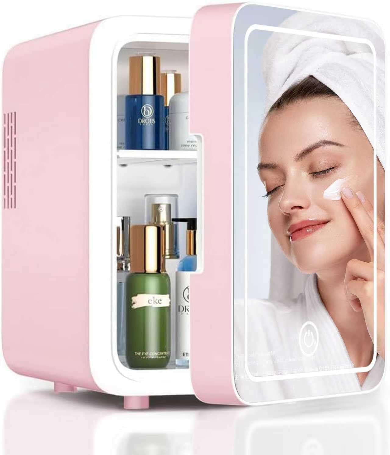 Skincare Fridge With Dimmable LED Light Mirror, 4L Makeup Mini Fridge for Bedroom, Car, Office & Dorm, Cooler & Warmer, Portable