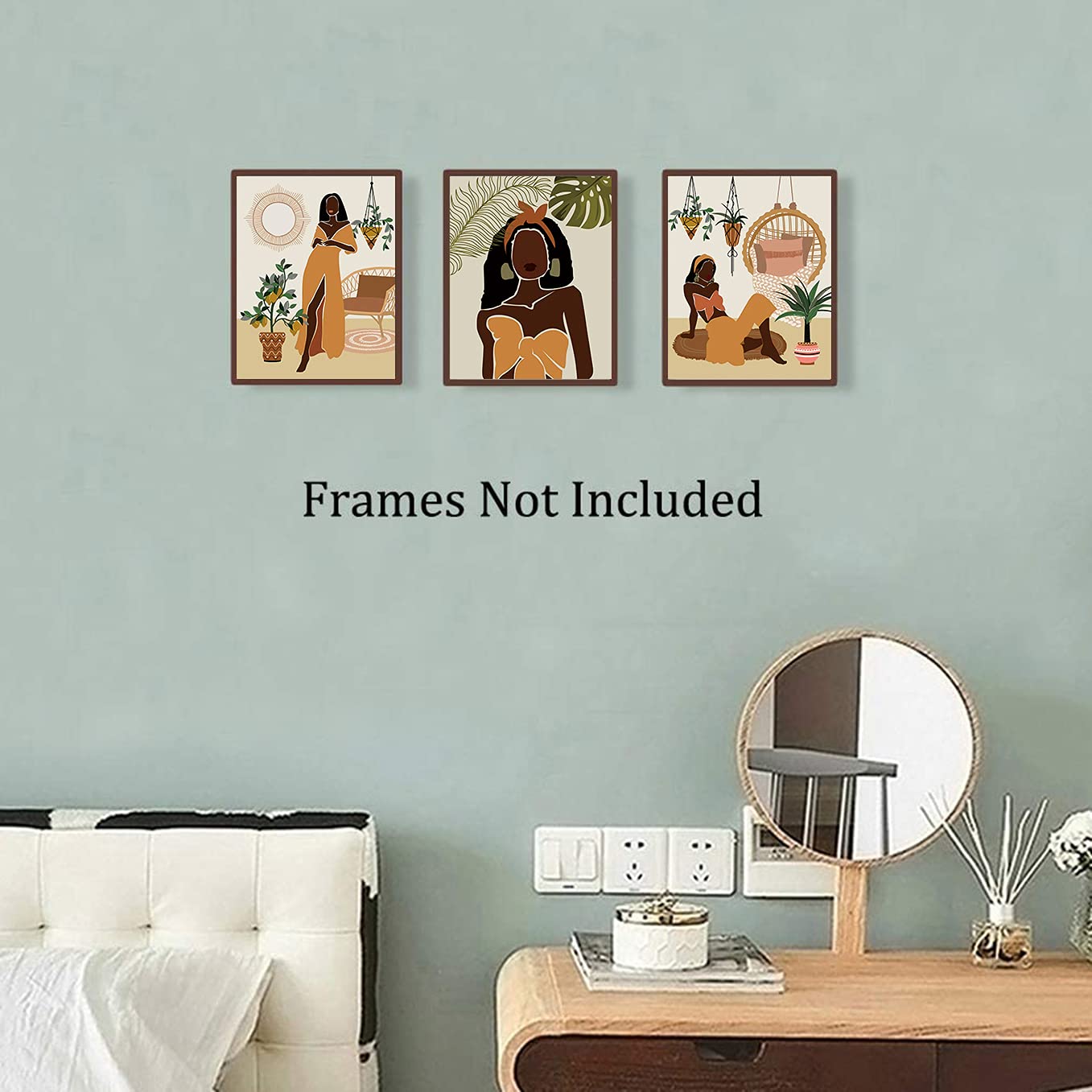 Modern Minimalist Black Woman Leaf Art Painting African American Women Art Painting Black Girl Wall Art Fashion Pop Boho Queen G