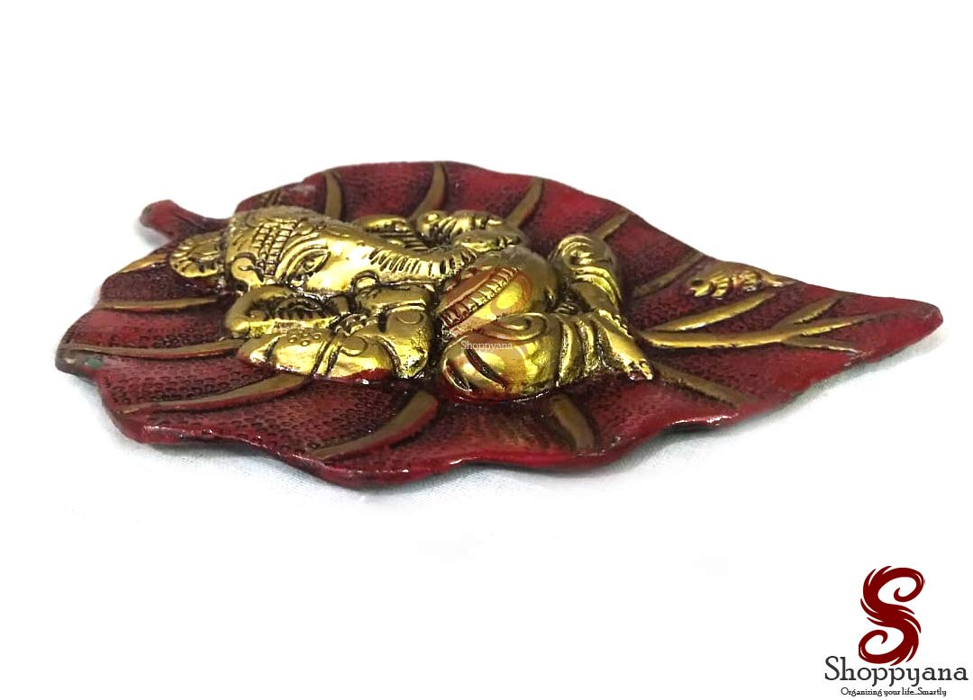 Shoppyana Metal Patta Ganesh Figurine Wall Hanging Showpiece (Red, Multicolour)