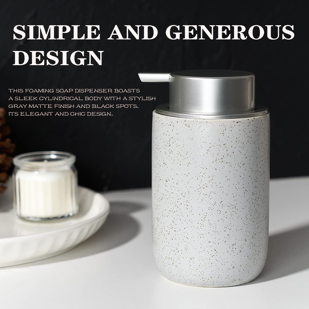 Girlufo Gray Foaming Soap Dispenser,Kitchen Soap Dispenser With Plastic Silver Soap Pump,Ceramic Foam Soap Dispenser For Bathroo