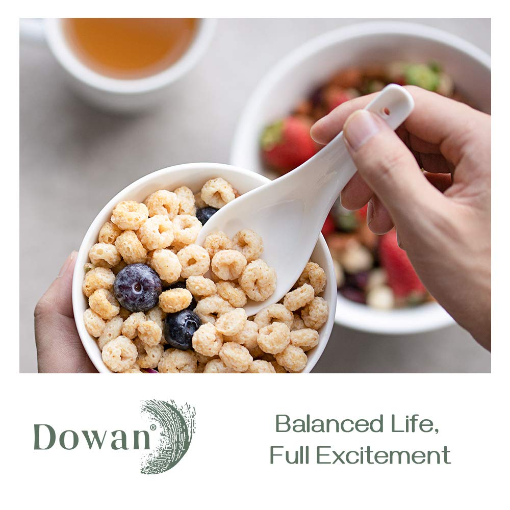 Dowan 5.3'' Asian Soup Spoons Set Of 12 - White Ceramic Dessert Spoons- Perfect For Pho, Miso, Wonton, Ramen, Dumpling, Macaron