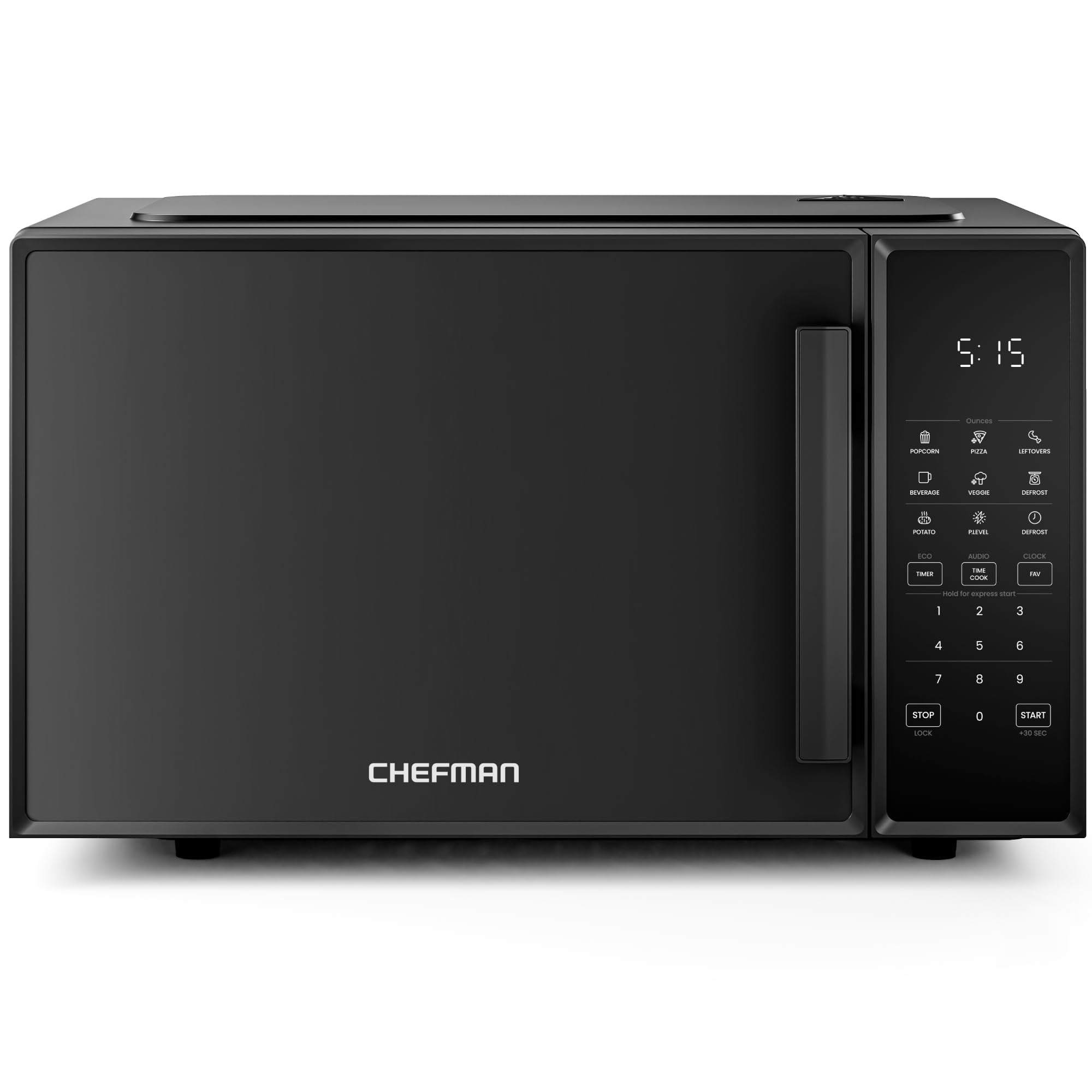 Chefman Countertop Microwave Oven 0.9 Cu. Ft., 900 Watts with 10 Power Levels, 6 Cooking Presets with One-Touch Express Cook, Ec
