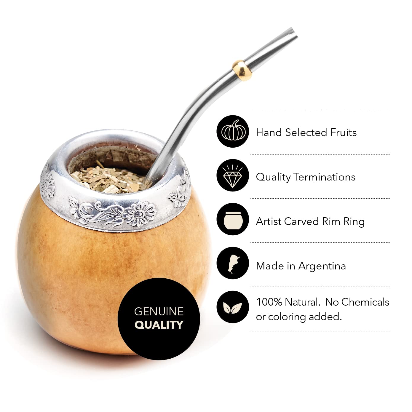 BALIBETOV Set of 2 Yerba Mate gourd and 1 Pack of 100gr - 35OZ of Yerba Mate - Yerba Mate cup Argentina - 2 Mate cup  2 Bombilla  1 cleaning Brush  1 Loose Leaf Yerba Mate bag (DARK BROWN - NATURAL)