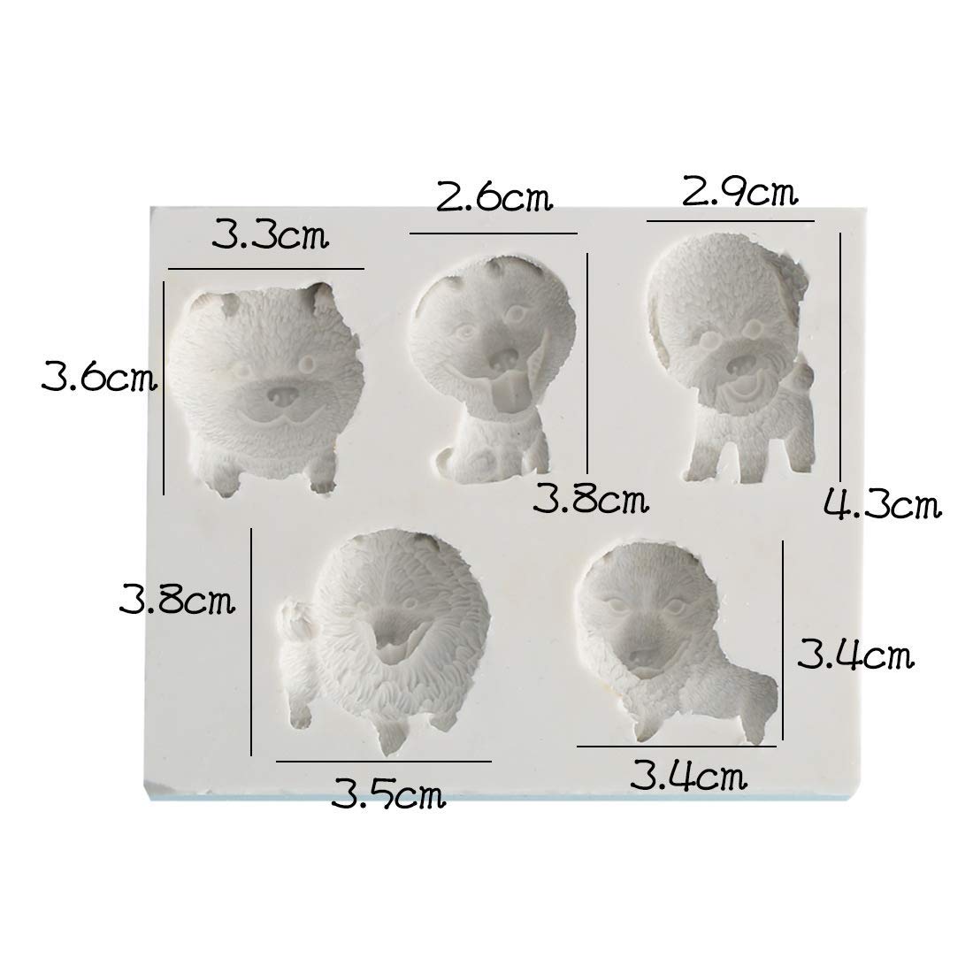 5-Cavity Puppy Dogs Fondant Mold Shiba Inu Corgi Teddy Bear Dog Samoyed Husky Silicone Chocolate Candy Gumpaste Sugarcraft Mould