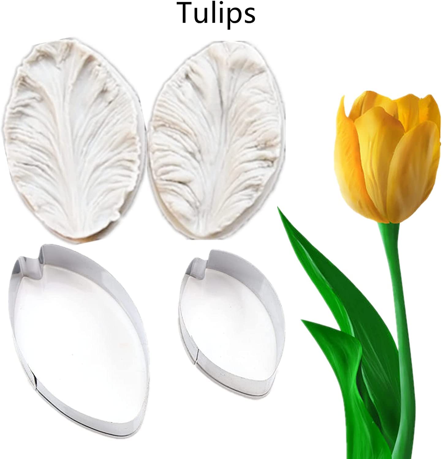 8Set Gum Paste Flower Molds And Cutters Fondant Flower Cutter Gumpaste Flower Silicone Molds Sugar Paste Flowers Making Tools Fo