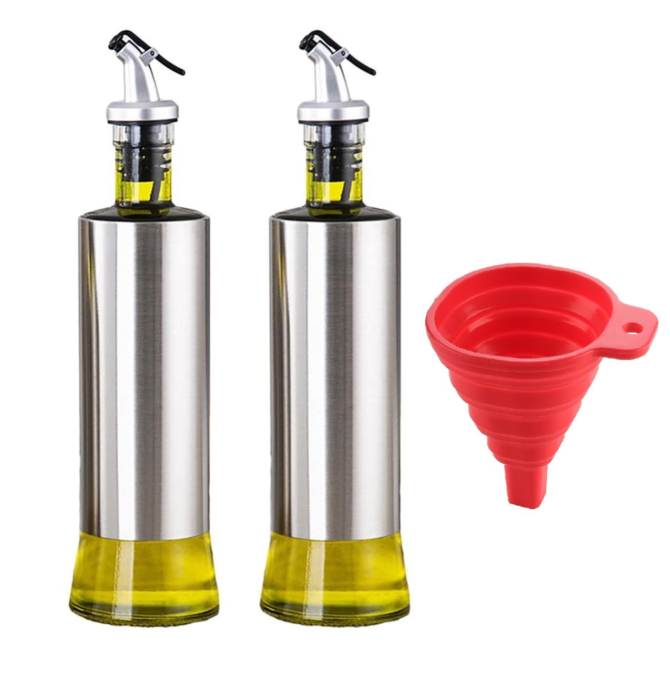 Sqinelli Italian Glass Oil Dispenser 1000 Ml, Pack Of 2, Oil Bottle For Kitchen 1 Litre Glass, Oval Transparent (Tt Steel 500 X 