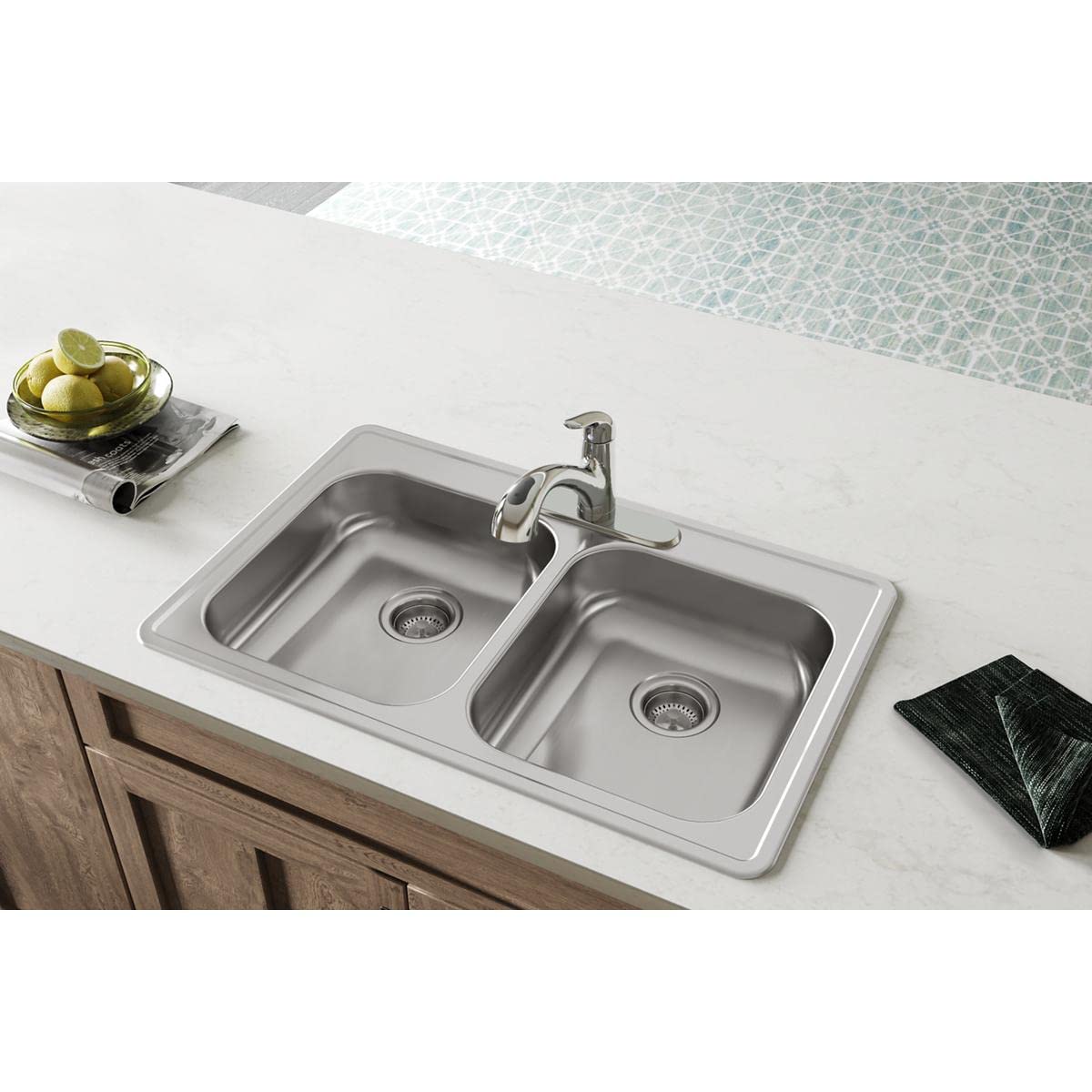 Elkay Dayton Stainless Steel 33'' x 21-1/4'' x 5-3/8''  Equal Double Bowl Drop-in Sink